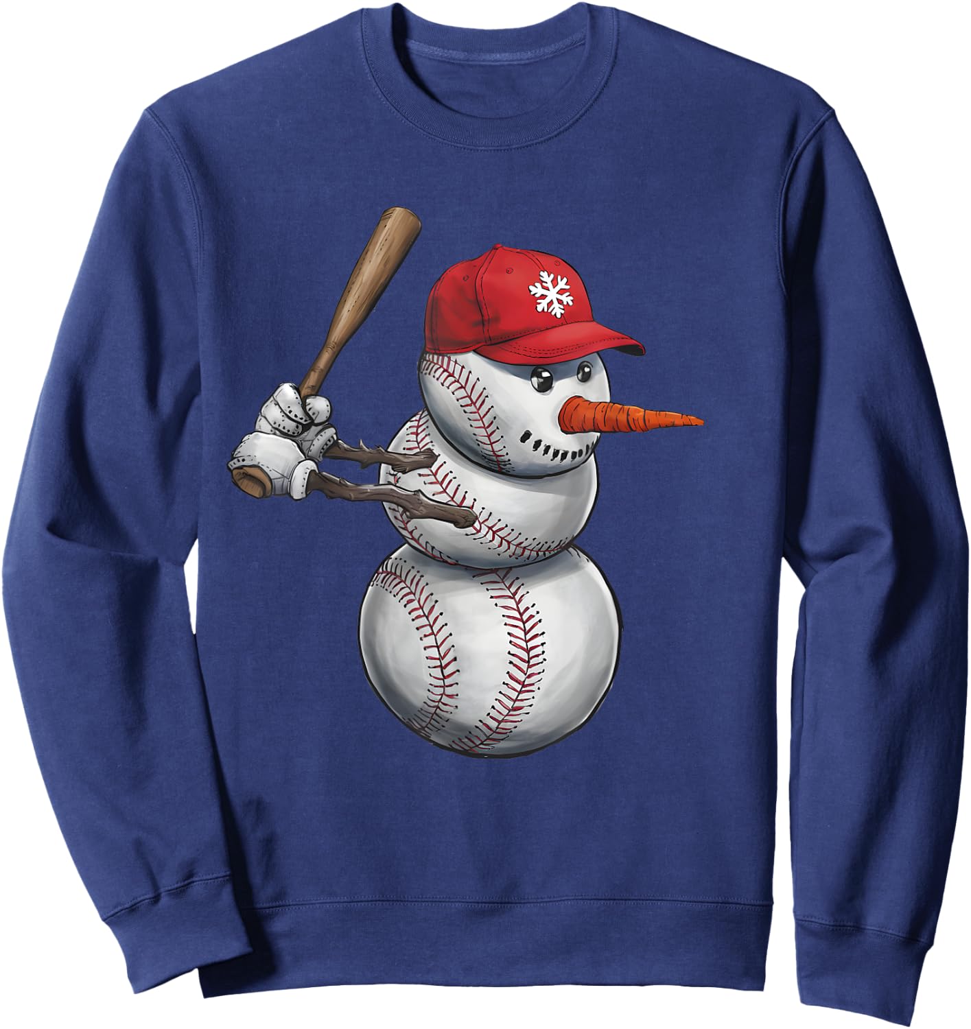 Baseball Snowman Balls Snow Christmas Xmas Men Women Player Sweatshirt - Sweatshirt | Navy