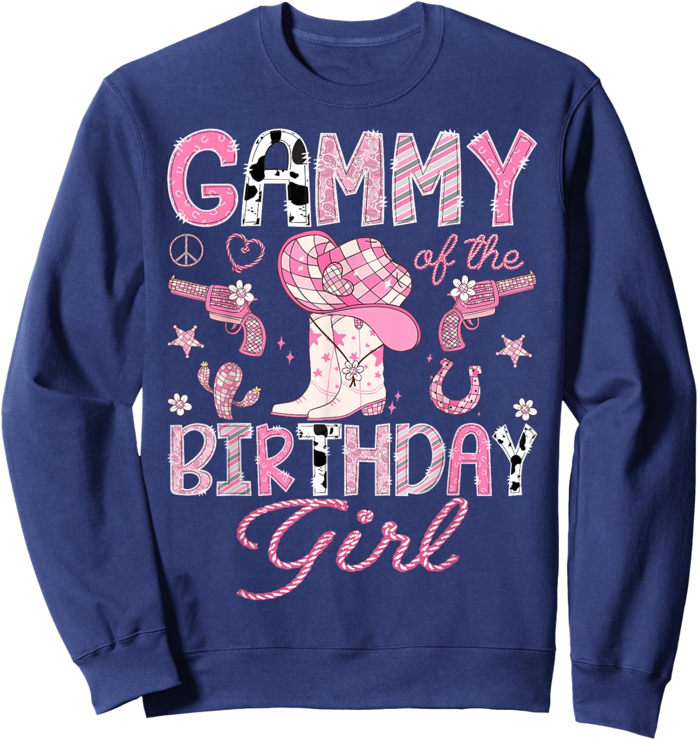 Gammy Of the Birthday Girl Pink CowGirl Western Rodeo Sweatshirt - Sweatshirt | Navy
