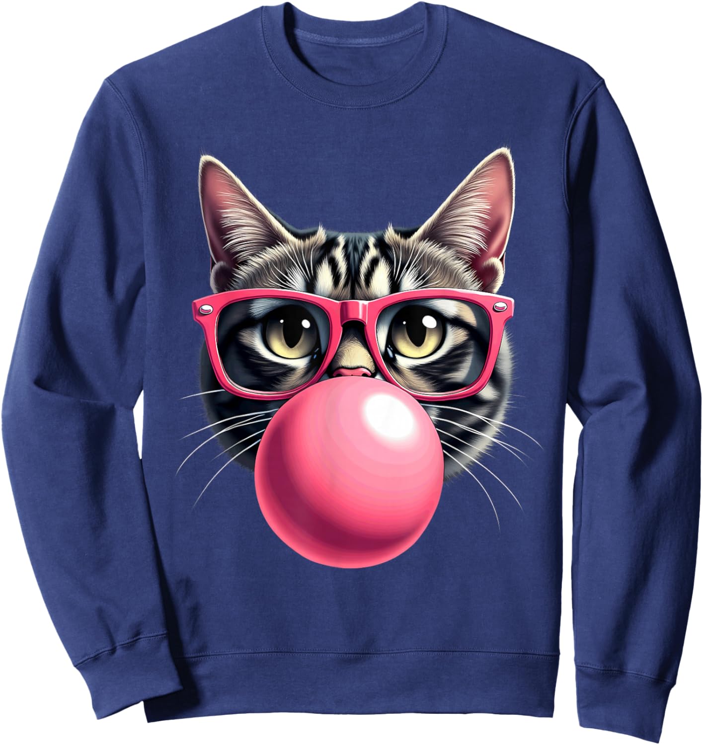 Cute Cat Blowing Bubble Gum Sweatshirt - Sweatshirt | Navy