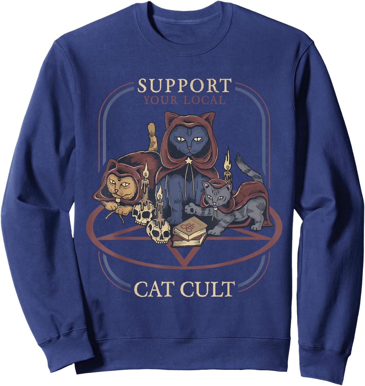 Support Your Local Cat Cult - Retro Occult Sweatshirt - Sweatshirt | Navy