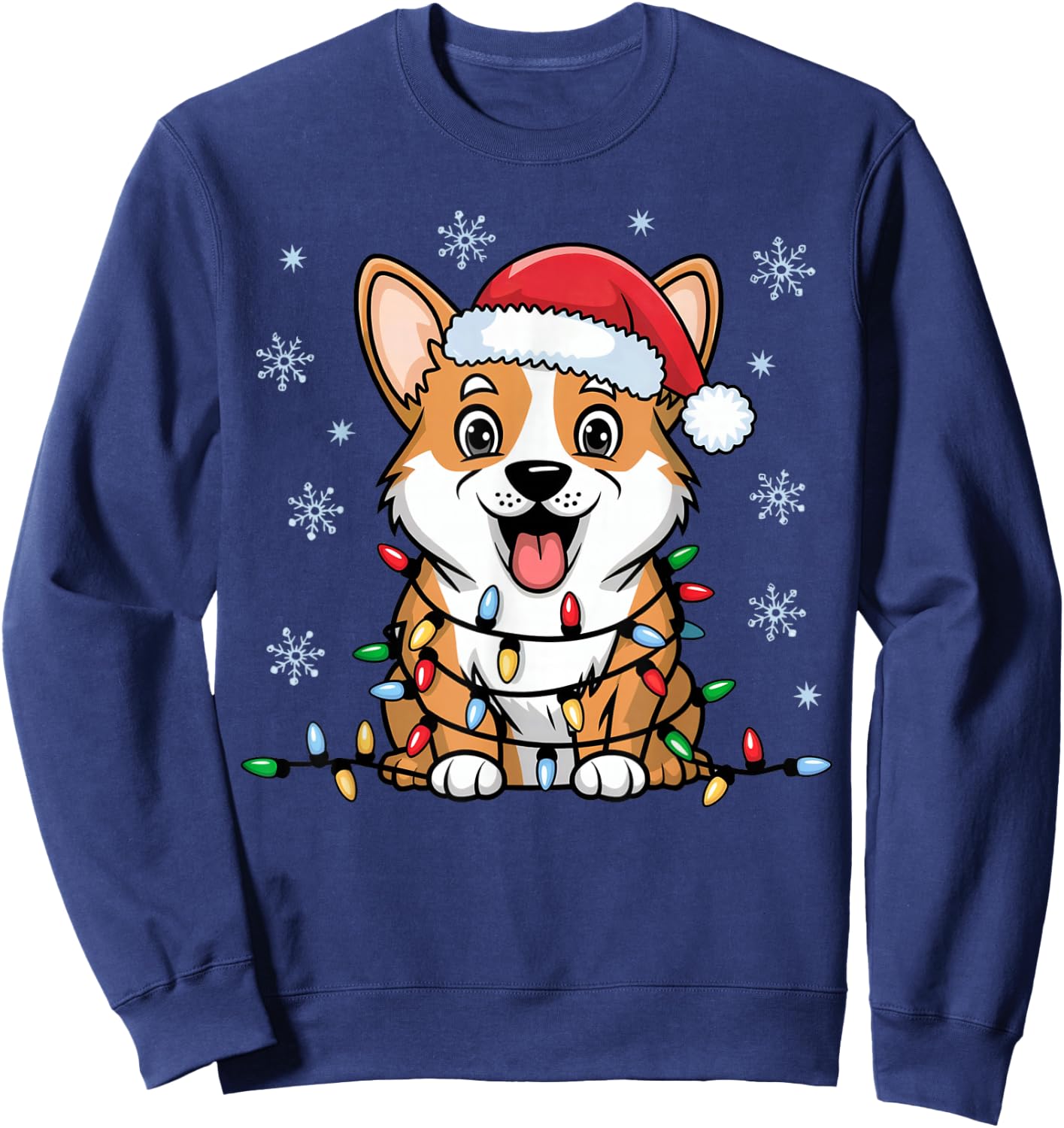 Pembroke Welsh Corgi Christmas Lights Xmas Dogs Gifts Women Sweatshirt - Sweatshirt | Navy