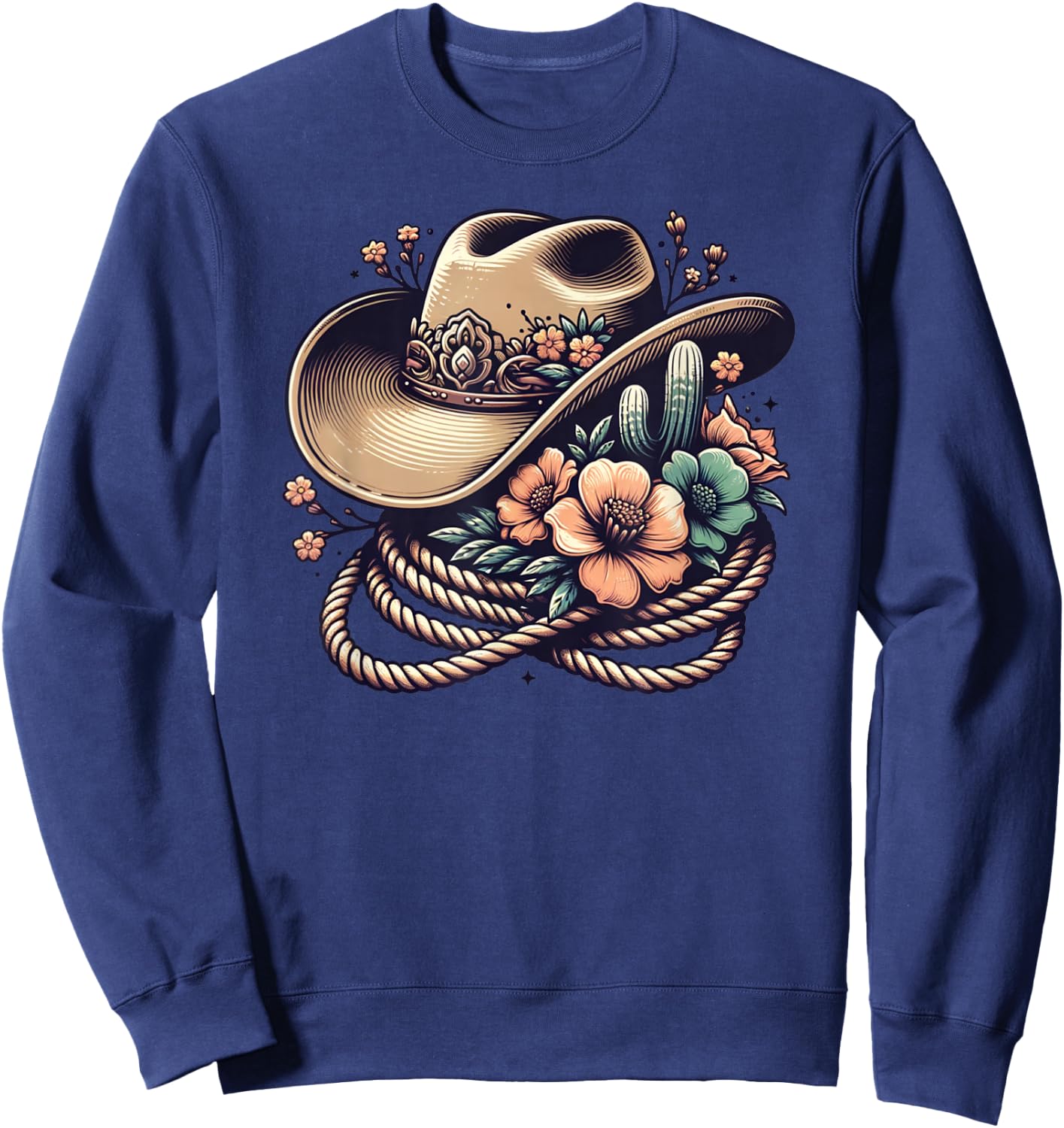 Western Country Cowgirl Vintage Western Country Rodeo Cowgirl Cowboy Sweatshirt - Sweatshirt | Navy