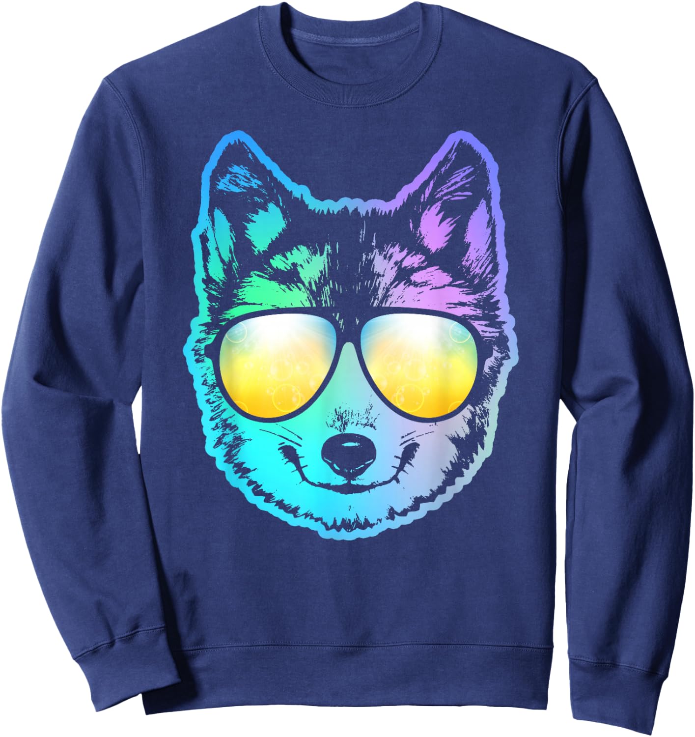 Siberian Husky Neon Funny Animal Sweatshirt - Sweatshirt | Navy