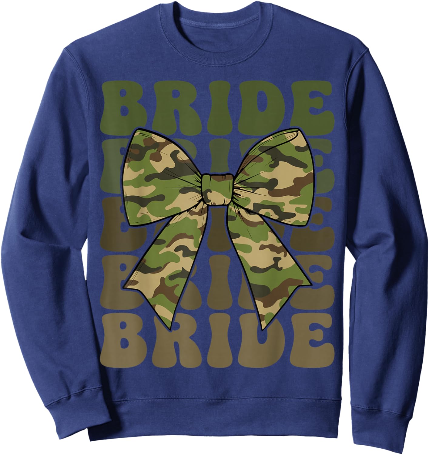 Camo Bride Coquette Bow Retro Groovy Camouflage Bridal Party Sweatshirt - Sweatshirt | Navy