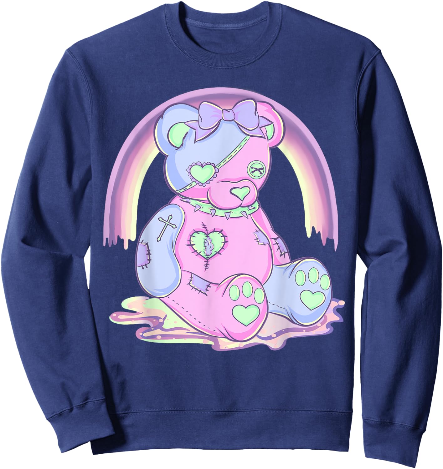 Pastel Goth Teddy Bear Japanese Anime Kawaii Menhera Sweatshirt - Sweatshirt | Navy