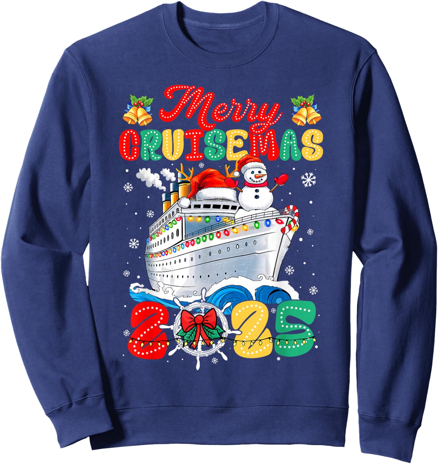 Merry Cruisemas 2025 Christmas Santa Groovy Cruise Ship Sweatshirt - Sweatshirt | Navy