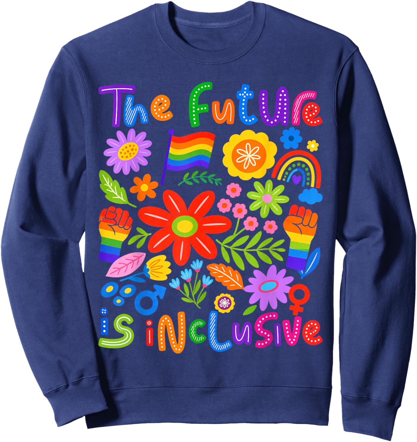 Future is Inclusive Floral Pride Toddler Kids Sweatshirt - Sweatshirt | Navy