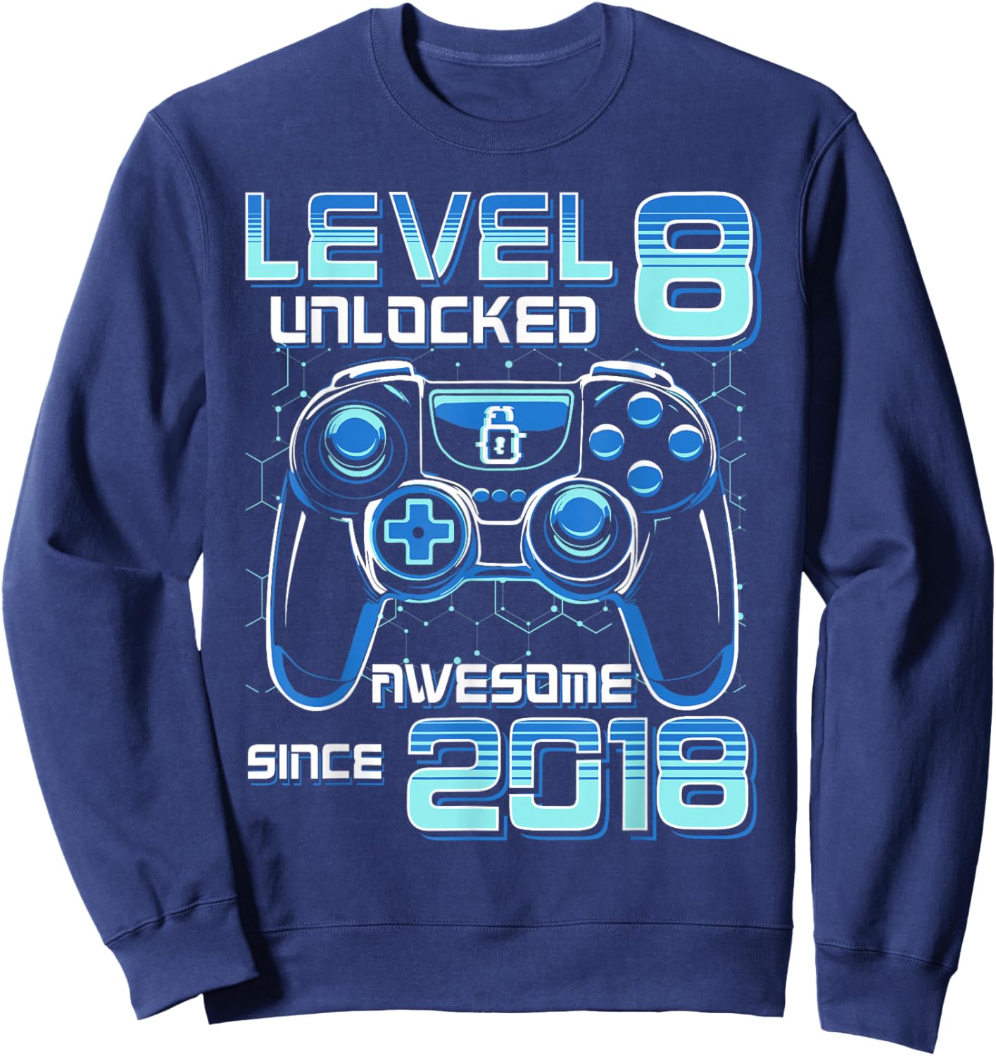 Level 8 Unlocked Video Game Party 8th Birthday Gamer Boys Sweatshirt - Sweatshirt | Navy
