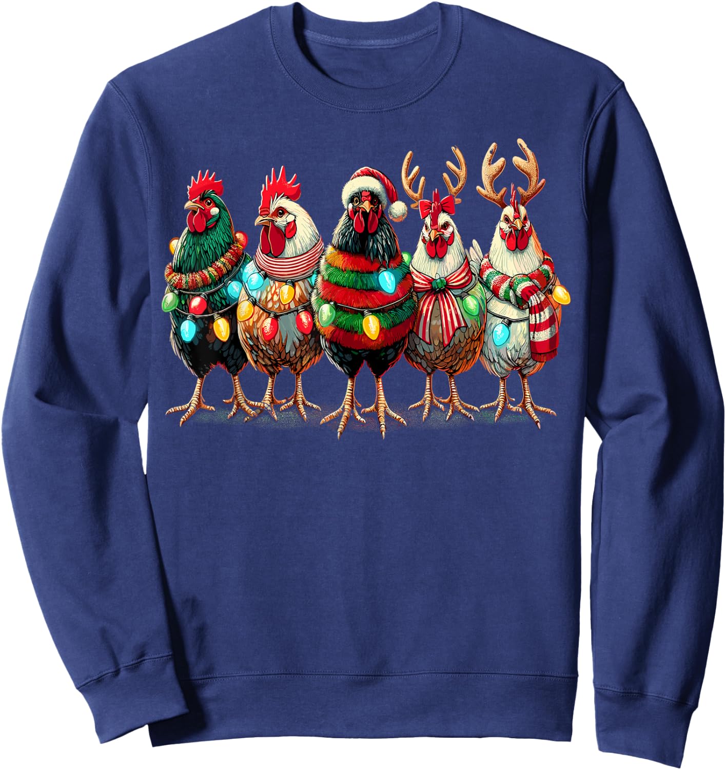 Chicken Lover Christmas Lights Farm Animal Cute Xmas Sweatshirt - Sweatshirt | Navy