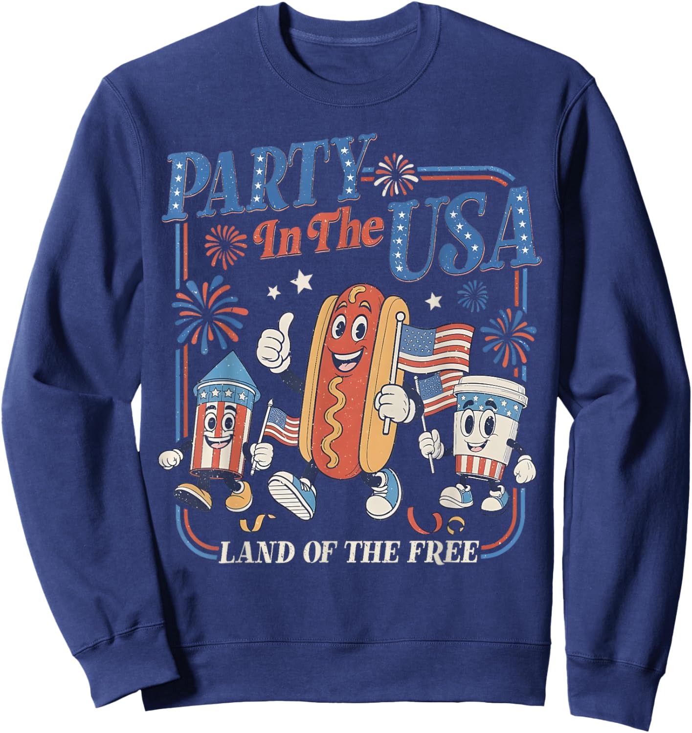 Retro Party In The USA Hot Dog Flag USA 4th Of July Party Men Women Kids Sweatshirt - Sweatshirt | Navy