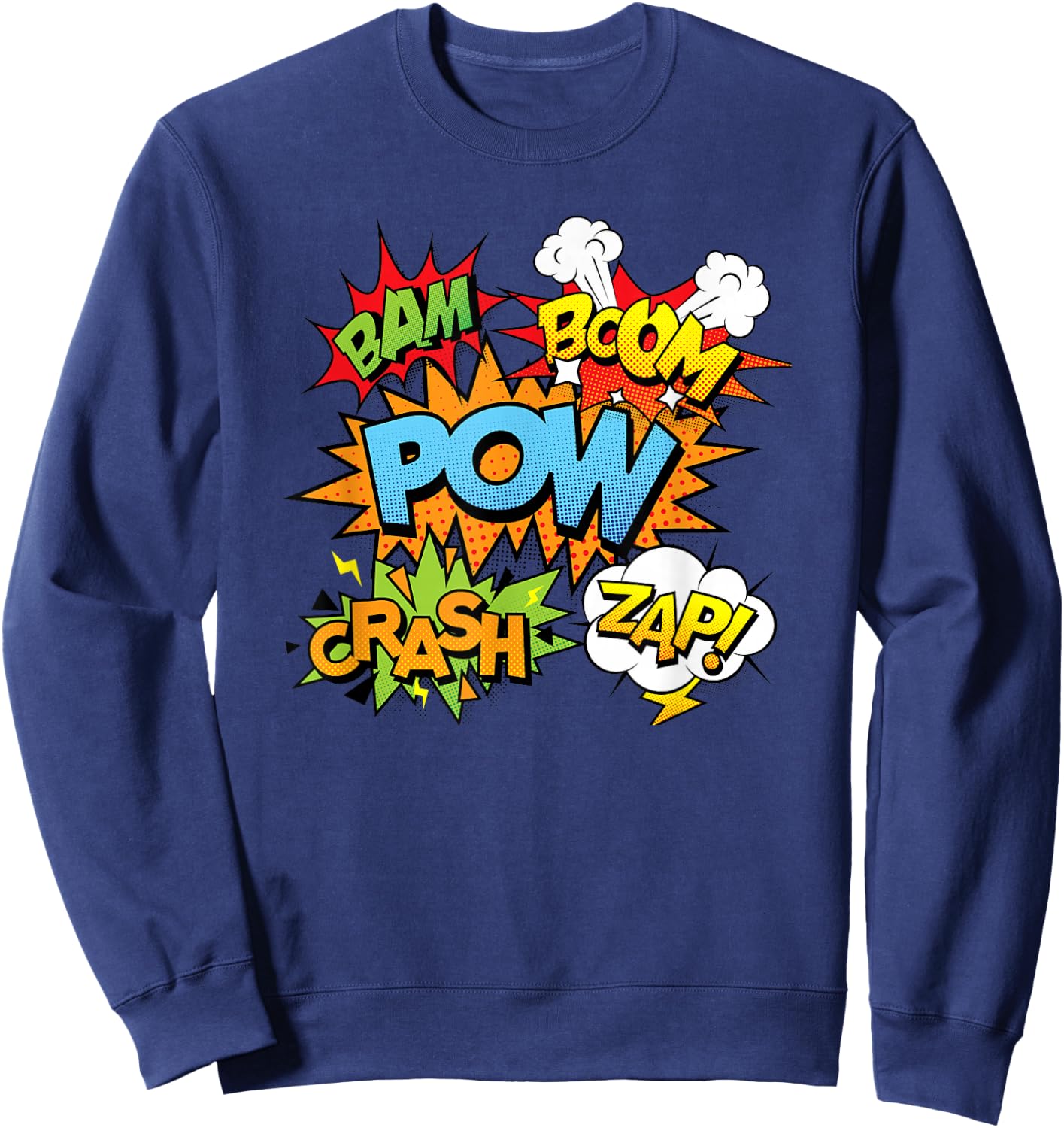 Comic Book Bam Pow Crash Boom Zap Bubbles in Bright Colors Sweatshirt - Sweatshirt | Navy