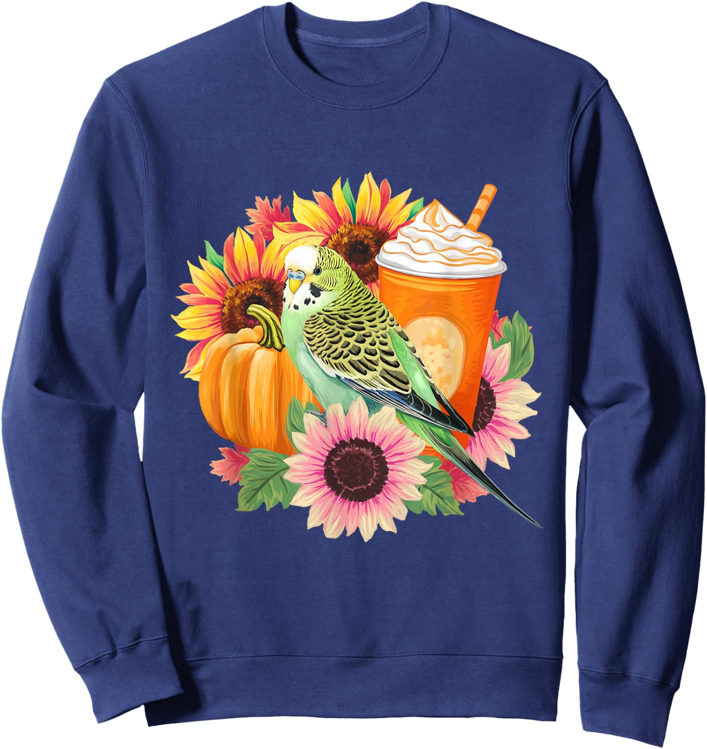 Budgies Autumn Love Pumpkin Latte and Flowers Sweatshirt - Sweatshirt | Navy