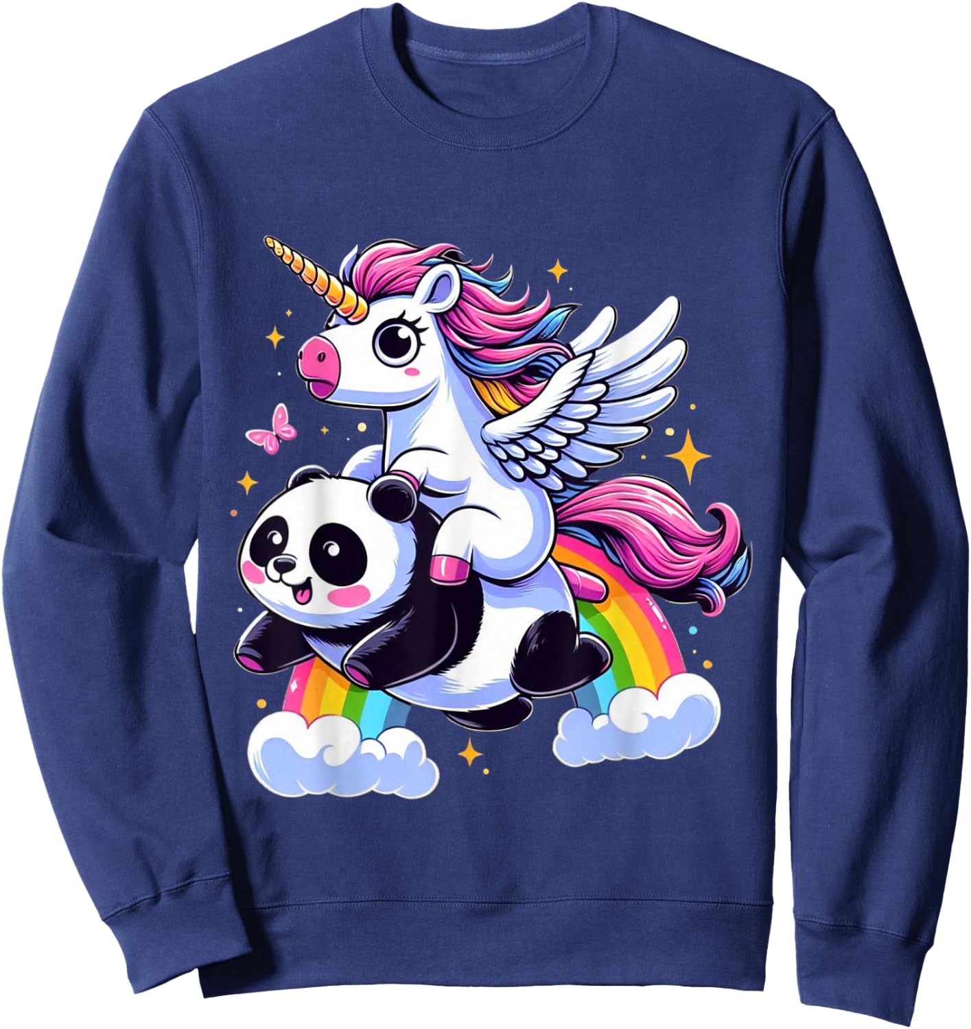 Unicorn Riding Panda Boys Girls Men Women Kids Rainbow Sweatshirt - Sweatshirt | Navy