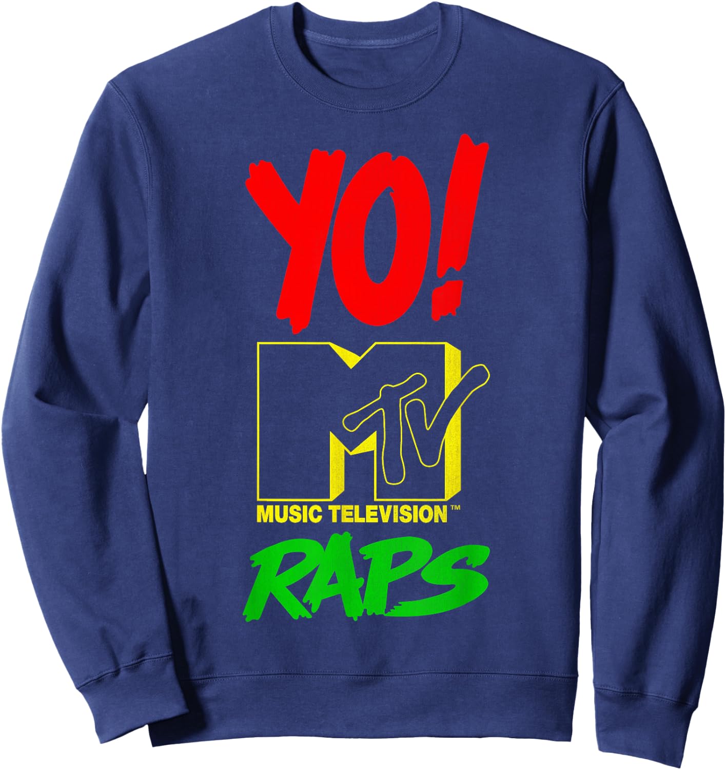 Yo! Mtv Raps Red Yellow Green Stack Text Sweatshirt - Sweatshirt | Navy