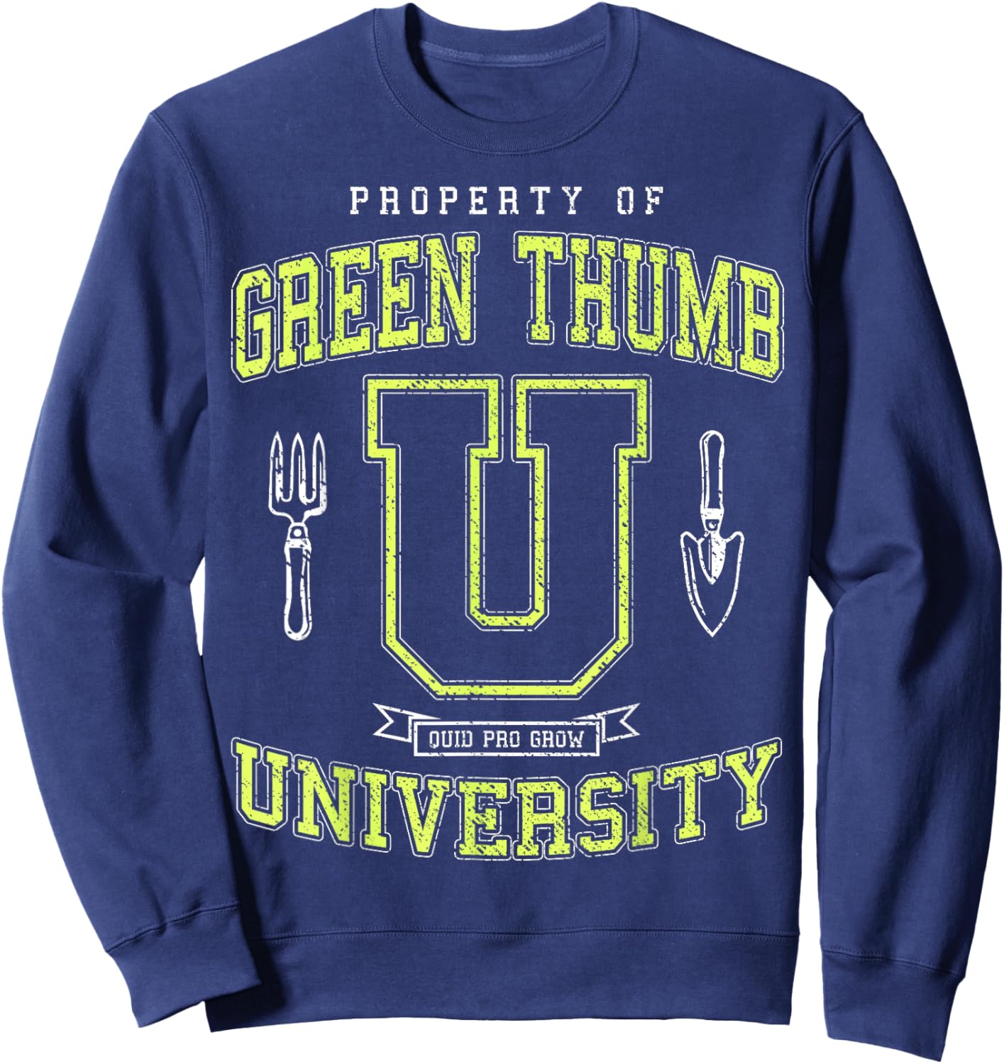 Funny Green Thumb University Vintage Varsity Plant Lover Sweatshirt - Sweatshirt | Navy