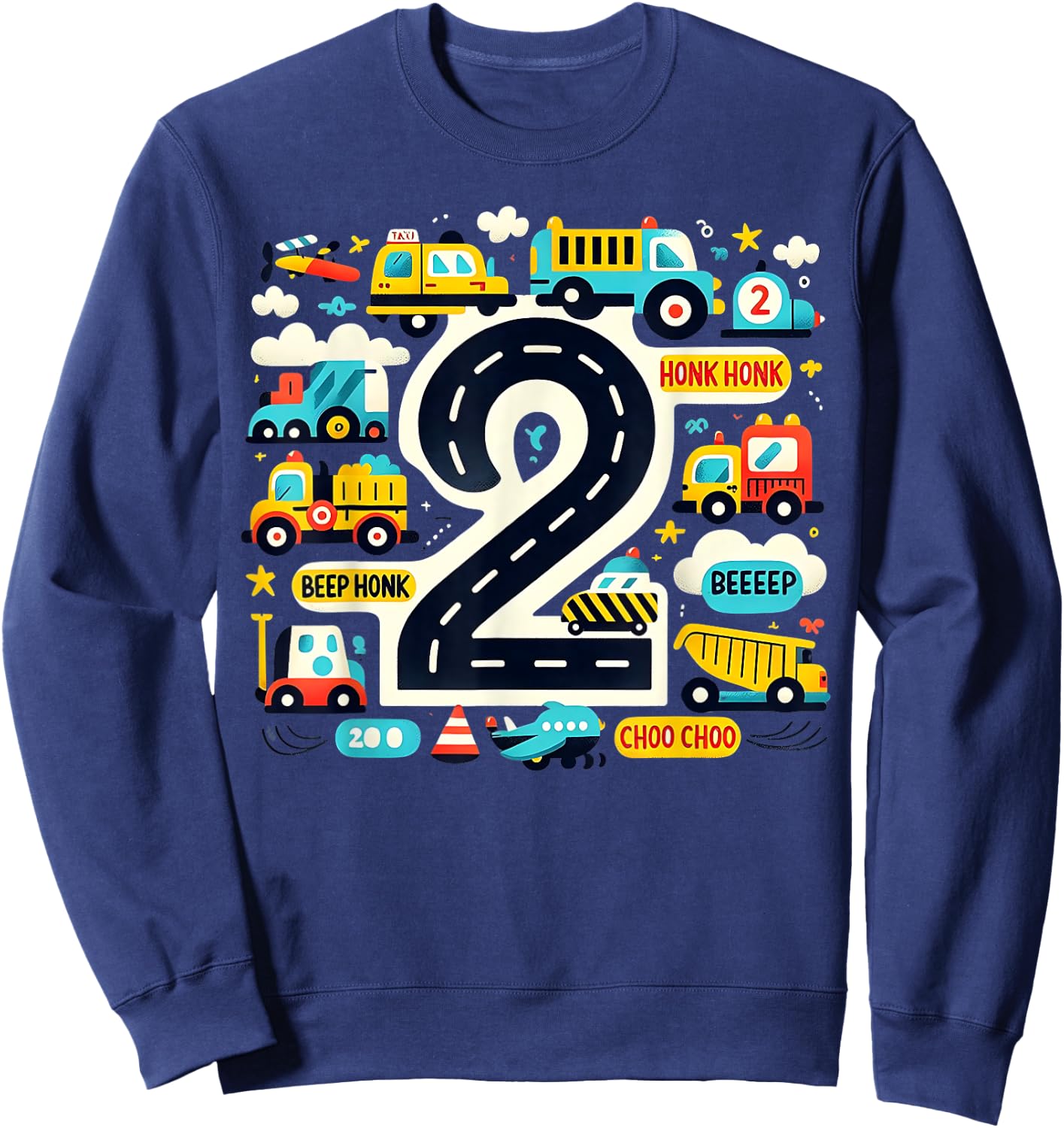 Kids 2 Transportation Trucks Car 2nd Birthday Toddler Boy Sweatshirt - Sweatshirt | Navy
