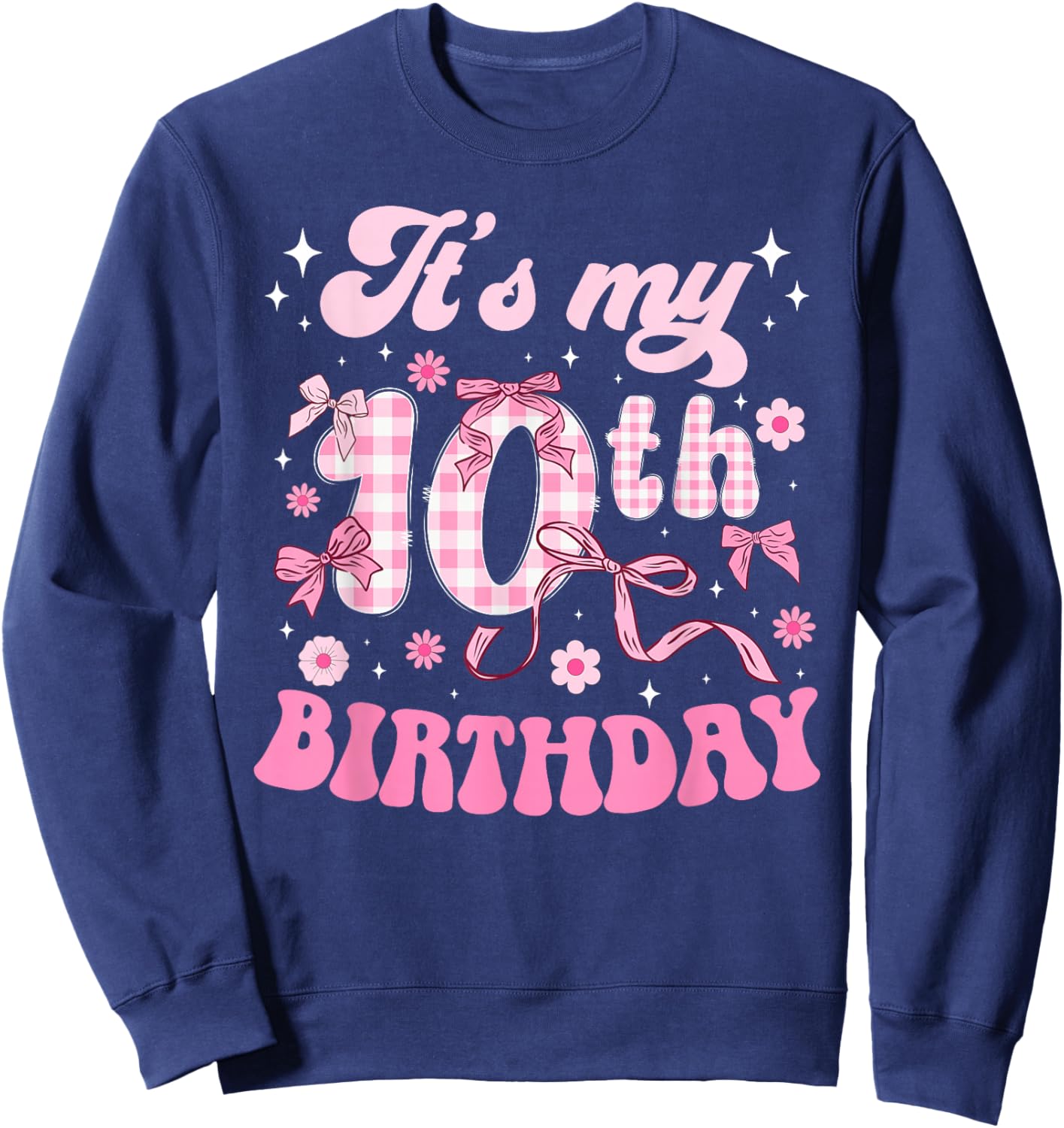 10th Coquette Birthday Party Ten Year Old Bow Sweatshirt - Sweatshirt | Navy