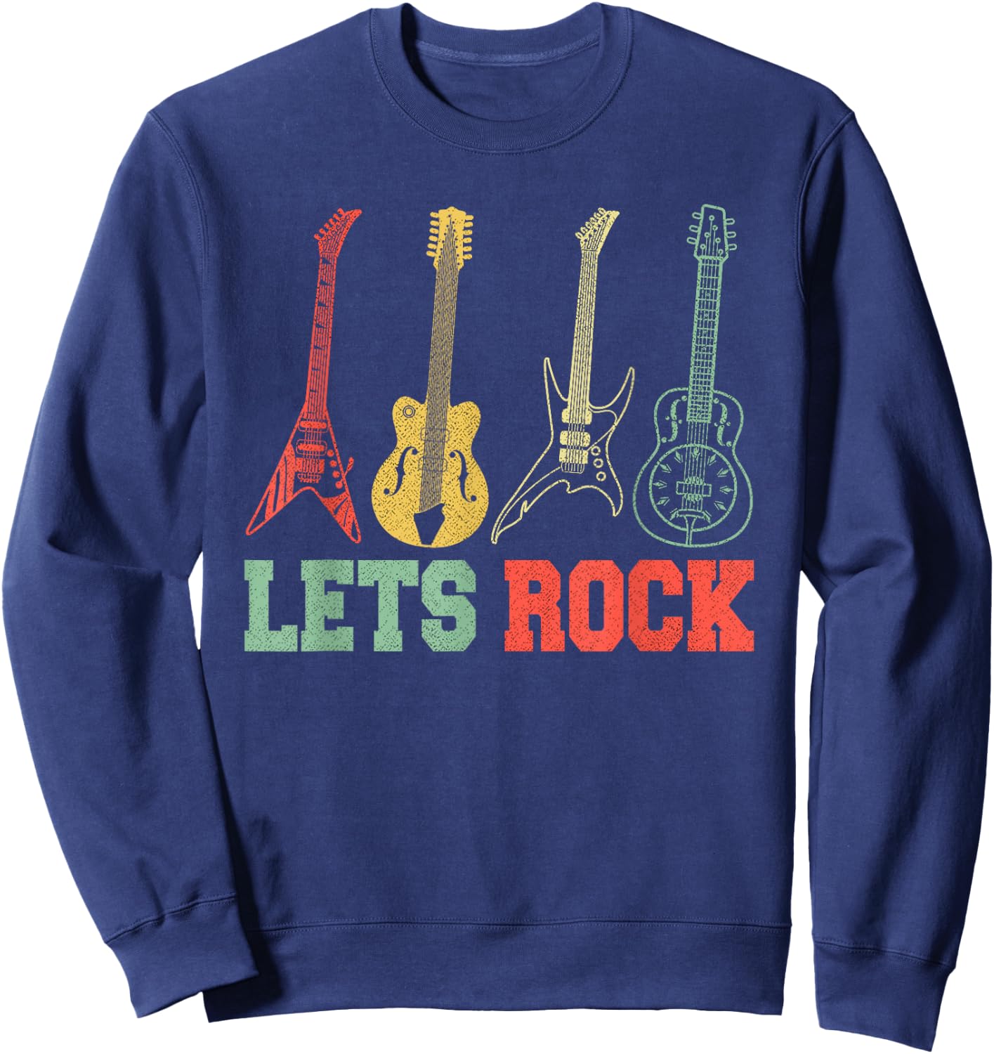 Lets Rock Rock n Roll Guitar Retro Small Sweatshirt - Sweatshirt | Navy
