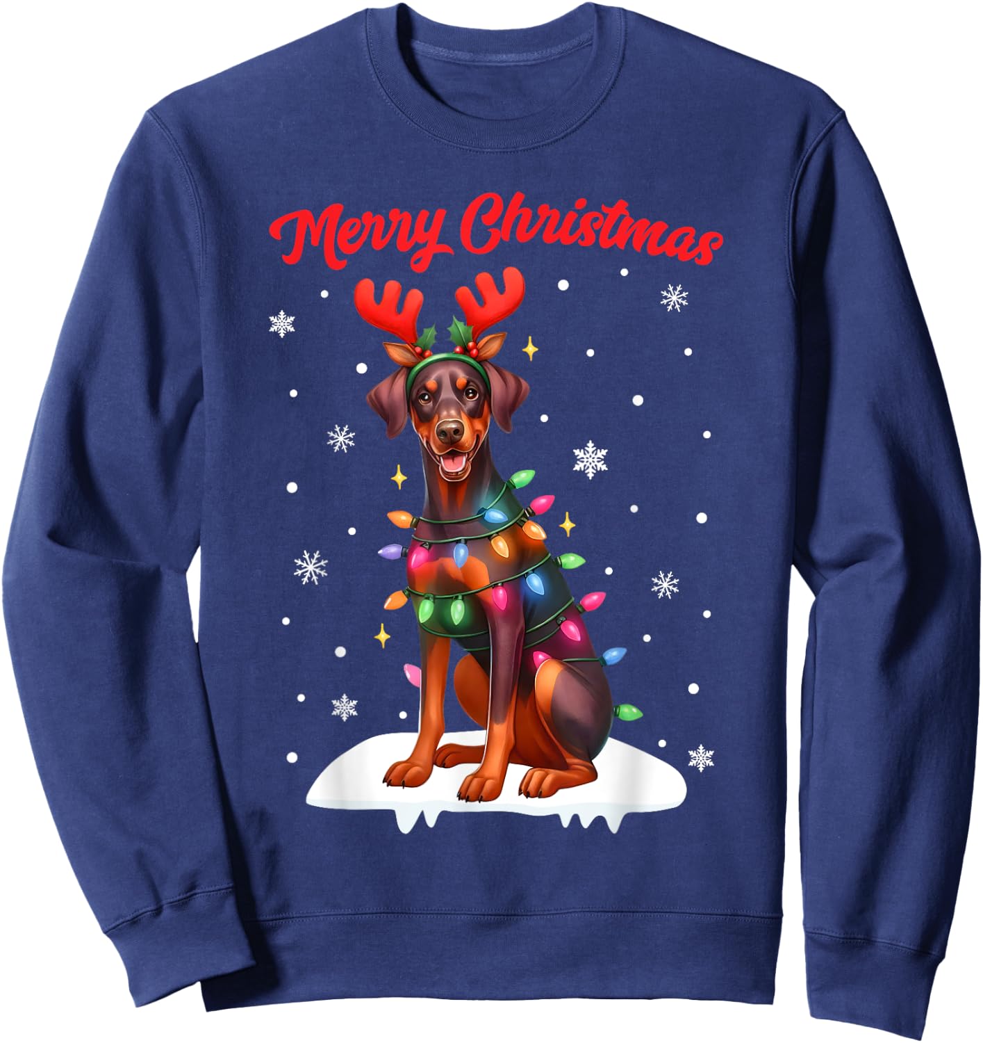 Christmas Pajamas Men Women Kids Doberman Pinscher Dog Sweatshirt - Sweatshirt | Navy
