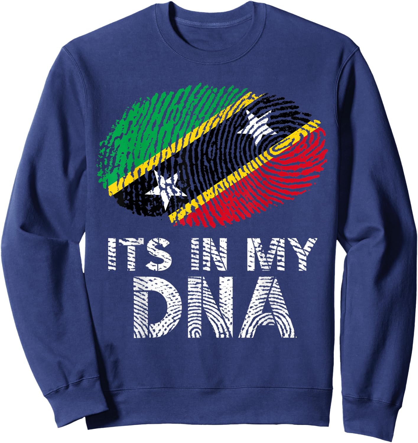 Saint Kitts and Nevis Fingerprint Flag Proud Heritage Sweatshirt - Sweatshirt | Navy