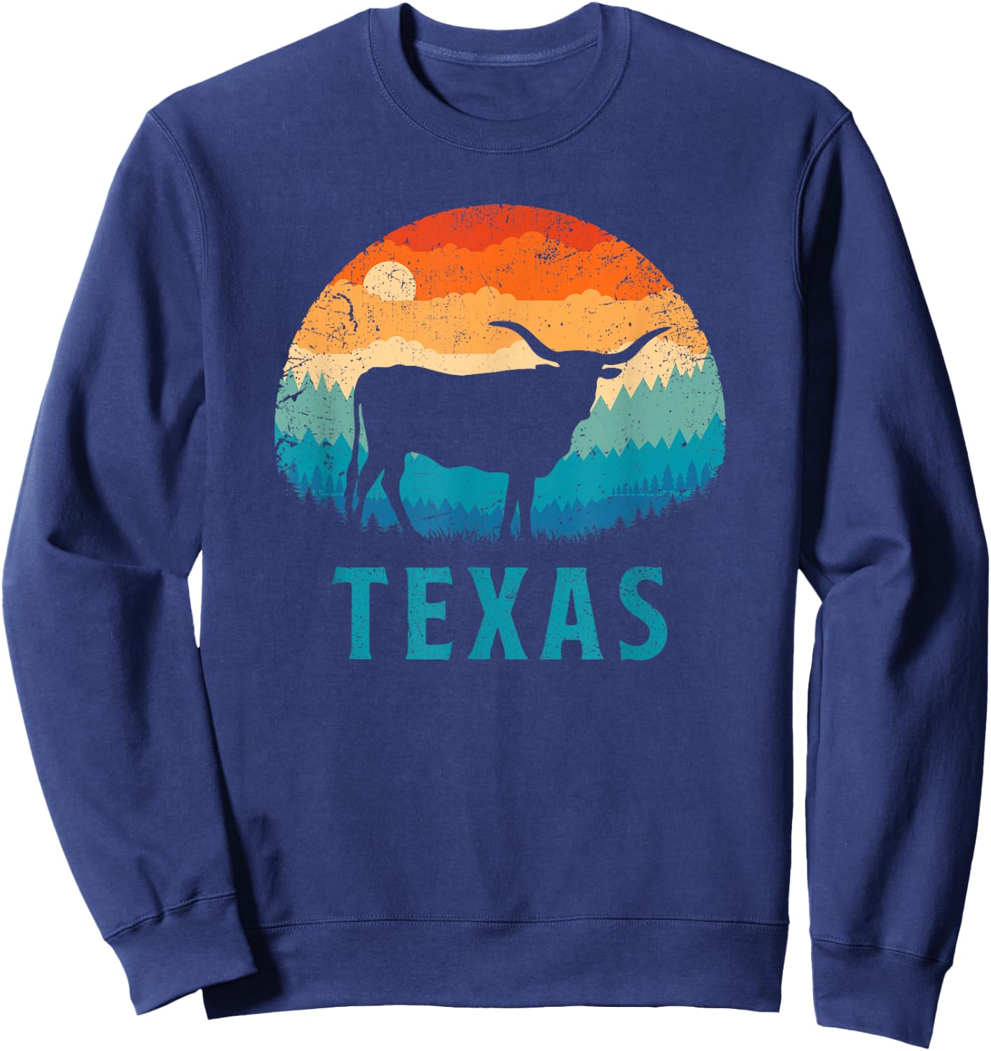 Texas Longhorn Cow Vintage Texan Cattle Herd Retro Lone Star Sweatshirt - Sweatshirt | Navy
