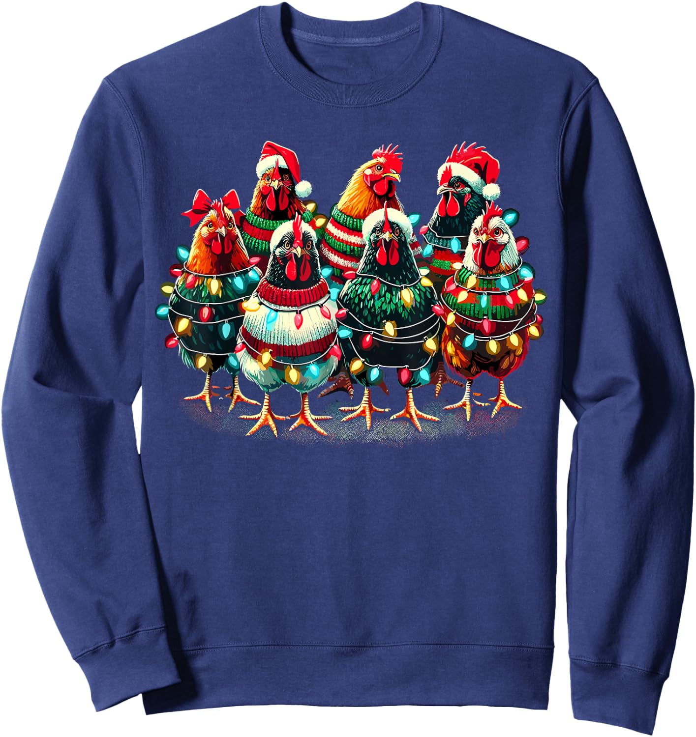 Chicken Christmas Lights Farm Animal Cute Xmas Sweatshirt - Sweatshirt | Navy