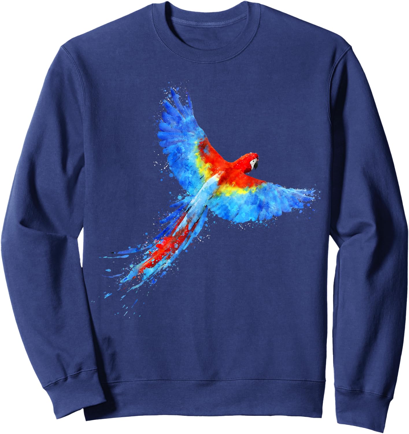Watercolour colourful scarlet macaw parrot bird painting Sweatshirt - Sweatshirt | Navy