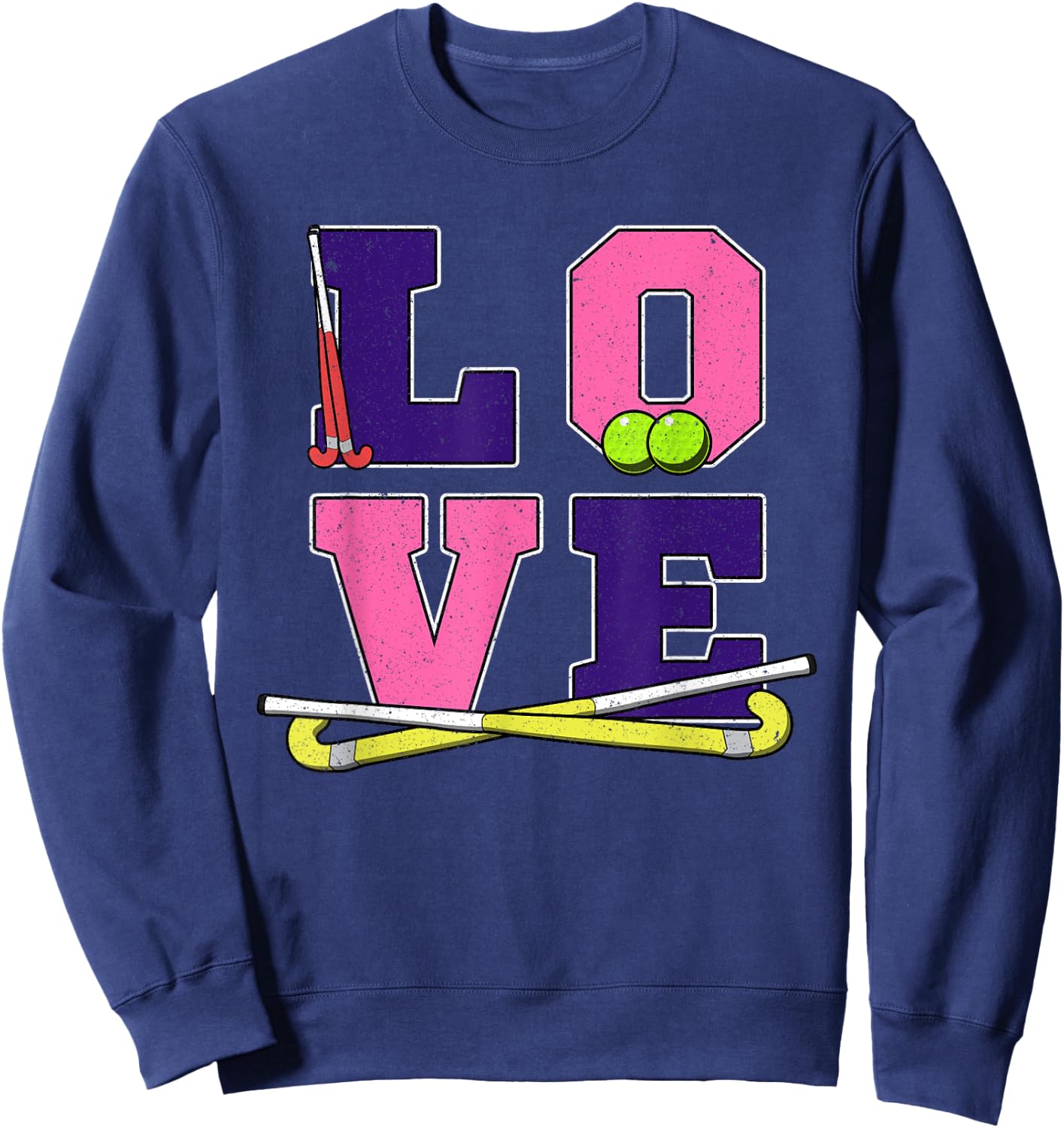 Girls Women's Love Field Hockey Art - Hockey Mom Gift Sweatshirt - Sweatshirt | Navy