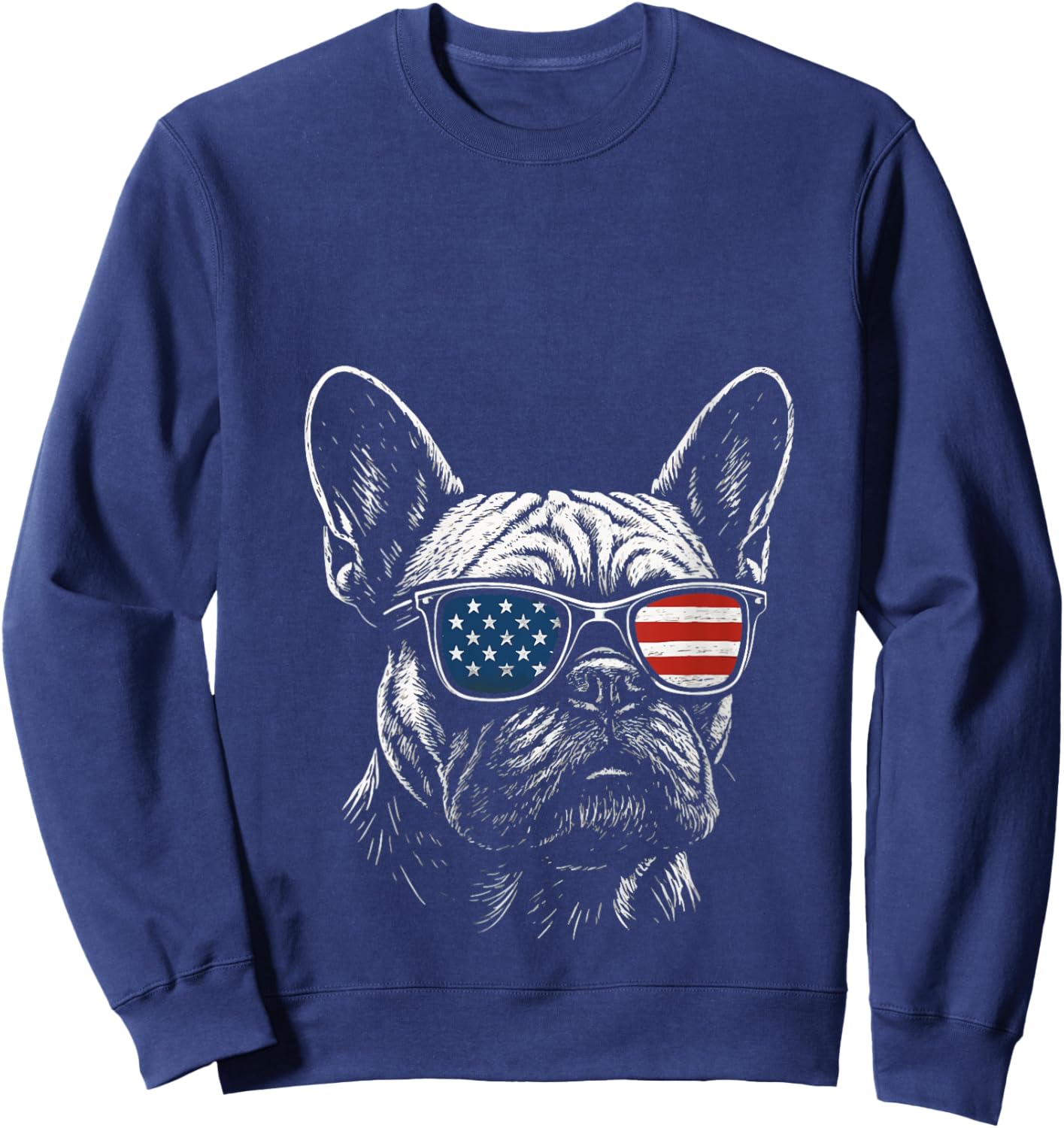 French Bulldog USA Flag Sunglasses 4th Of July V-Neck Sweatshirt - Sweatshirt | Navy