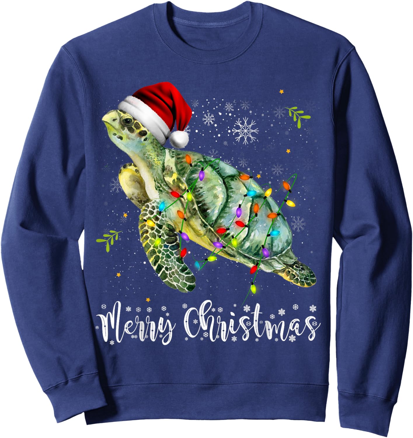 Turtle Santa Hat Merry Christmas Lights Xmas Holiday Costume Sweatshirt - Sweatshirt | Navy
