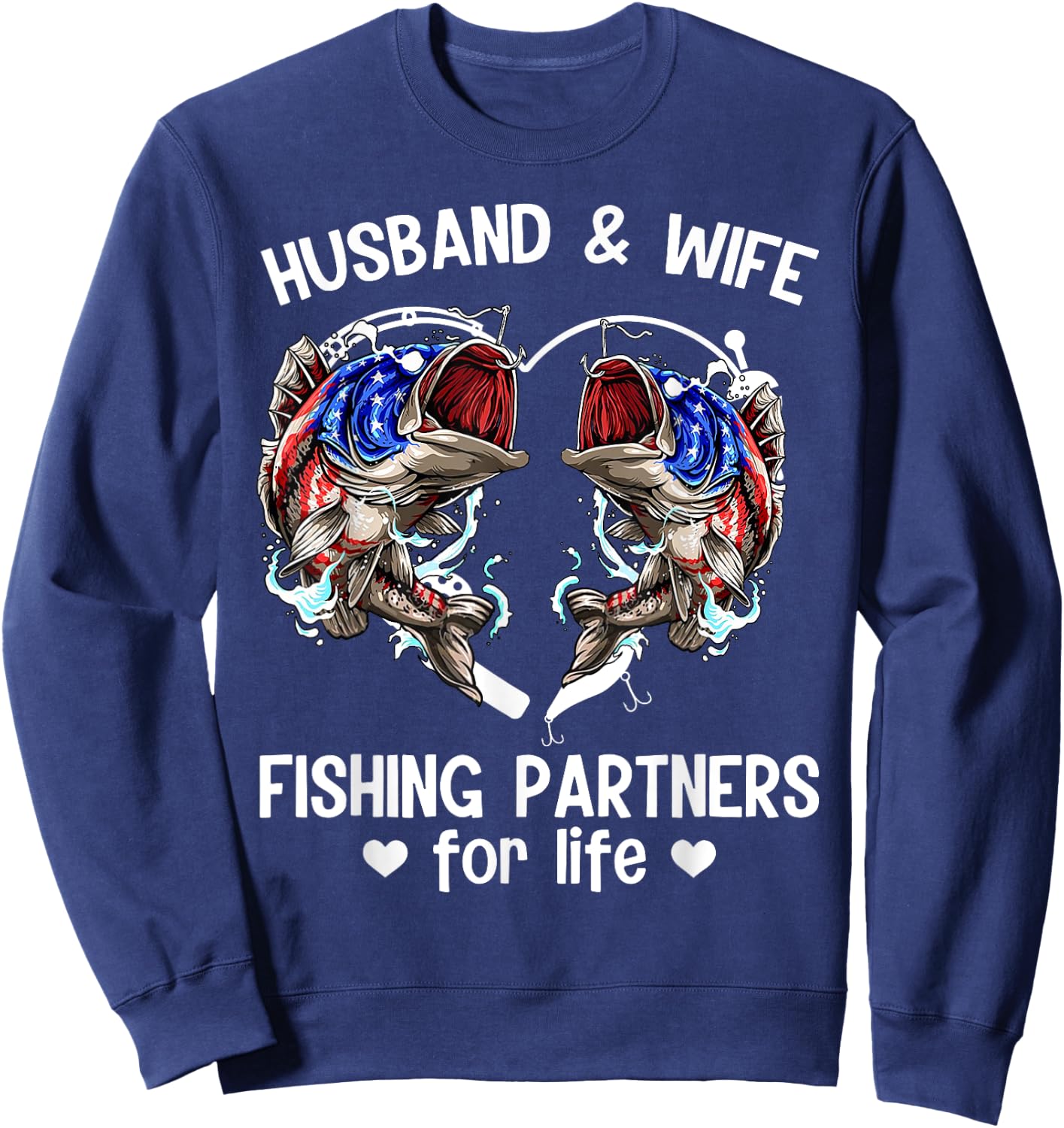 Husband And Wife Fishing Partners For Life Funny Fishing Sweatshirt - Sweatshirt | Navy