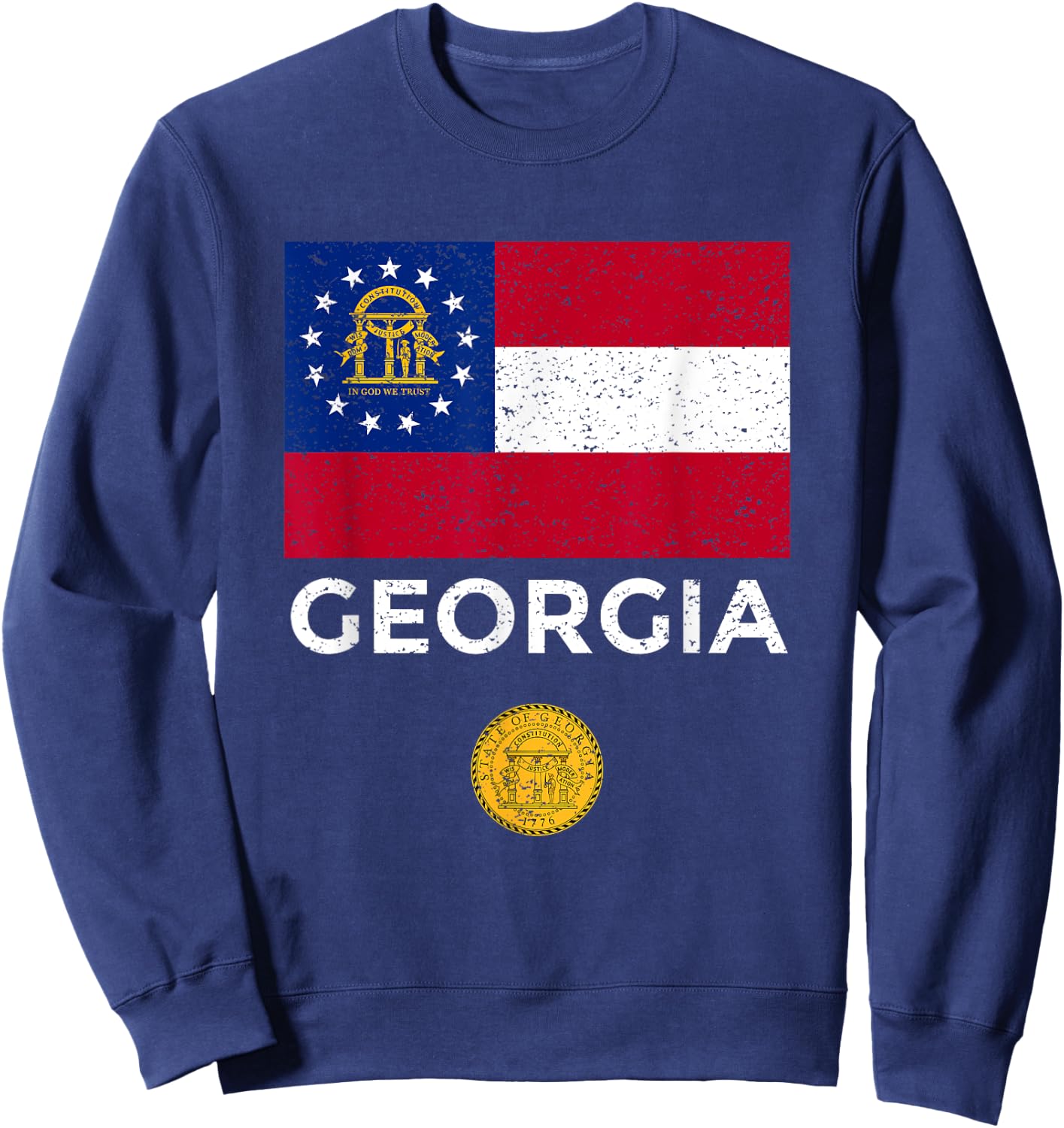 Georgia State Flag with Seal - Vintage Distressed Sweatshirt - Sweatshirt | Navy