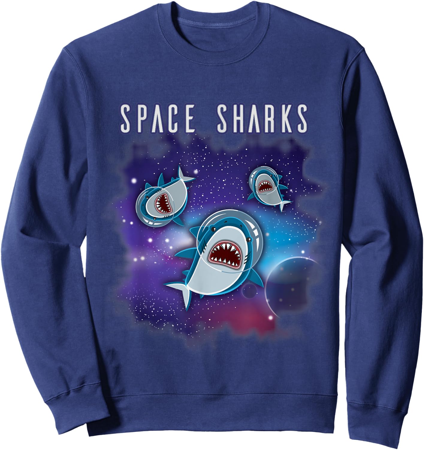 SPACE SHARKS | Funny Astronaut Sharks in Space Sweatshirt - Sweatshirt | Navy
