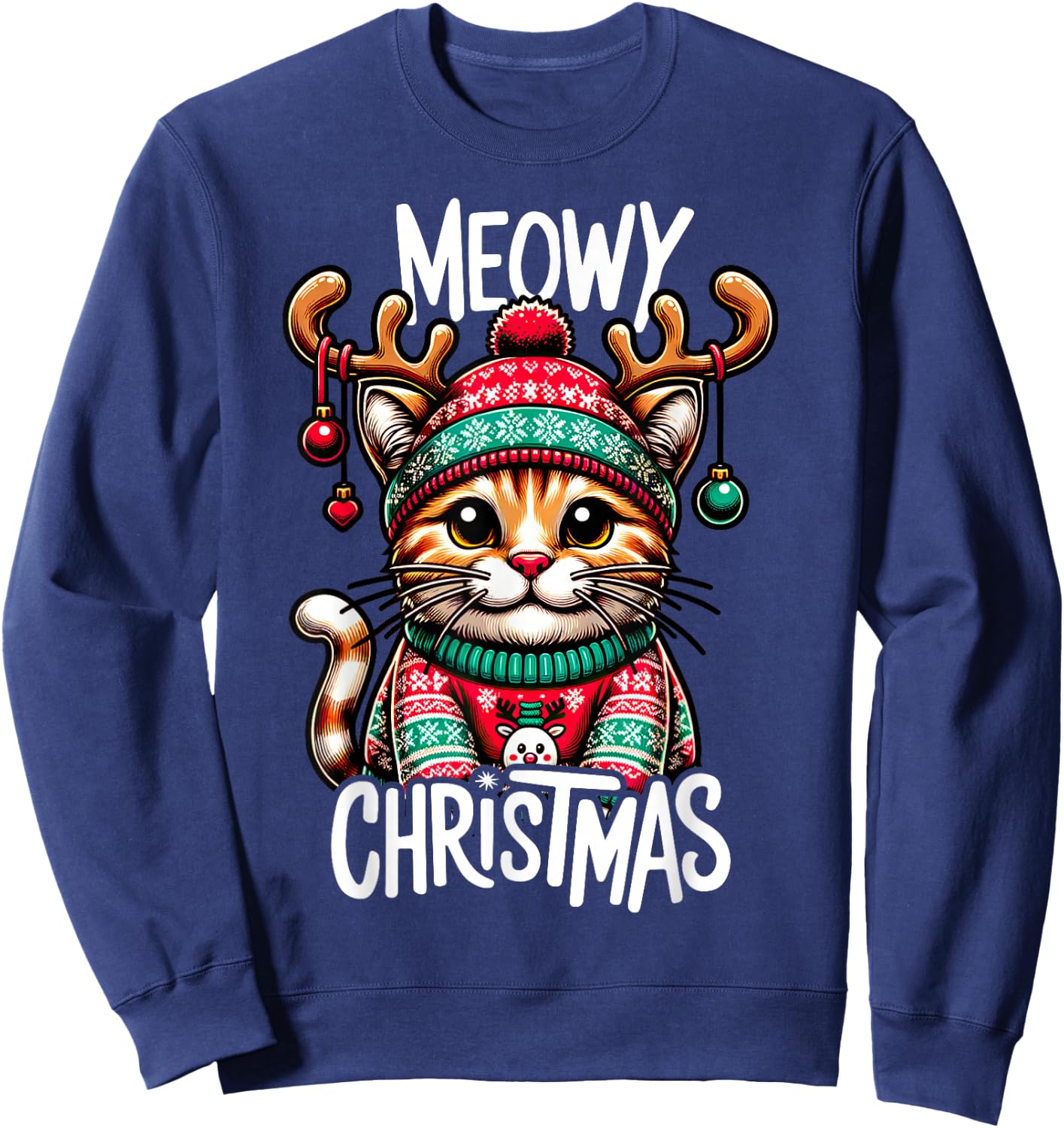 Meowy Christmas Cat Lover Funny Festive Holidays Cute Kitten Men Women Kids Sweatshirt - Sweatshirt | Navy