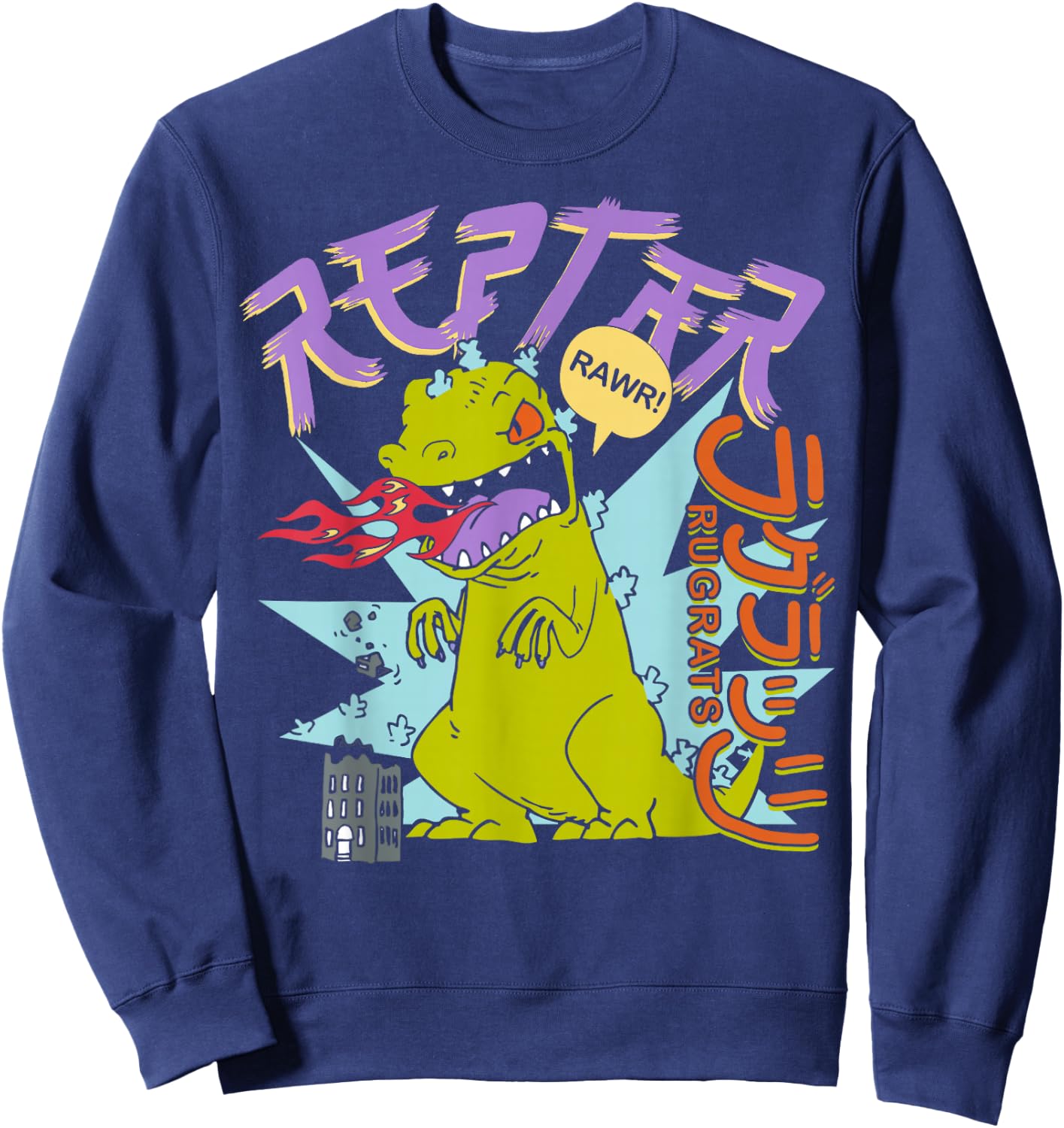 Rugrats Fire Breathing Reptar Rawr Retro Graphic Sweatshirt - Sweatshirt | Navy