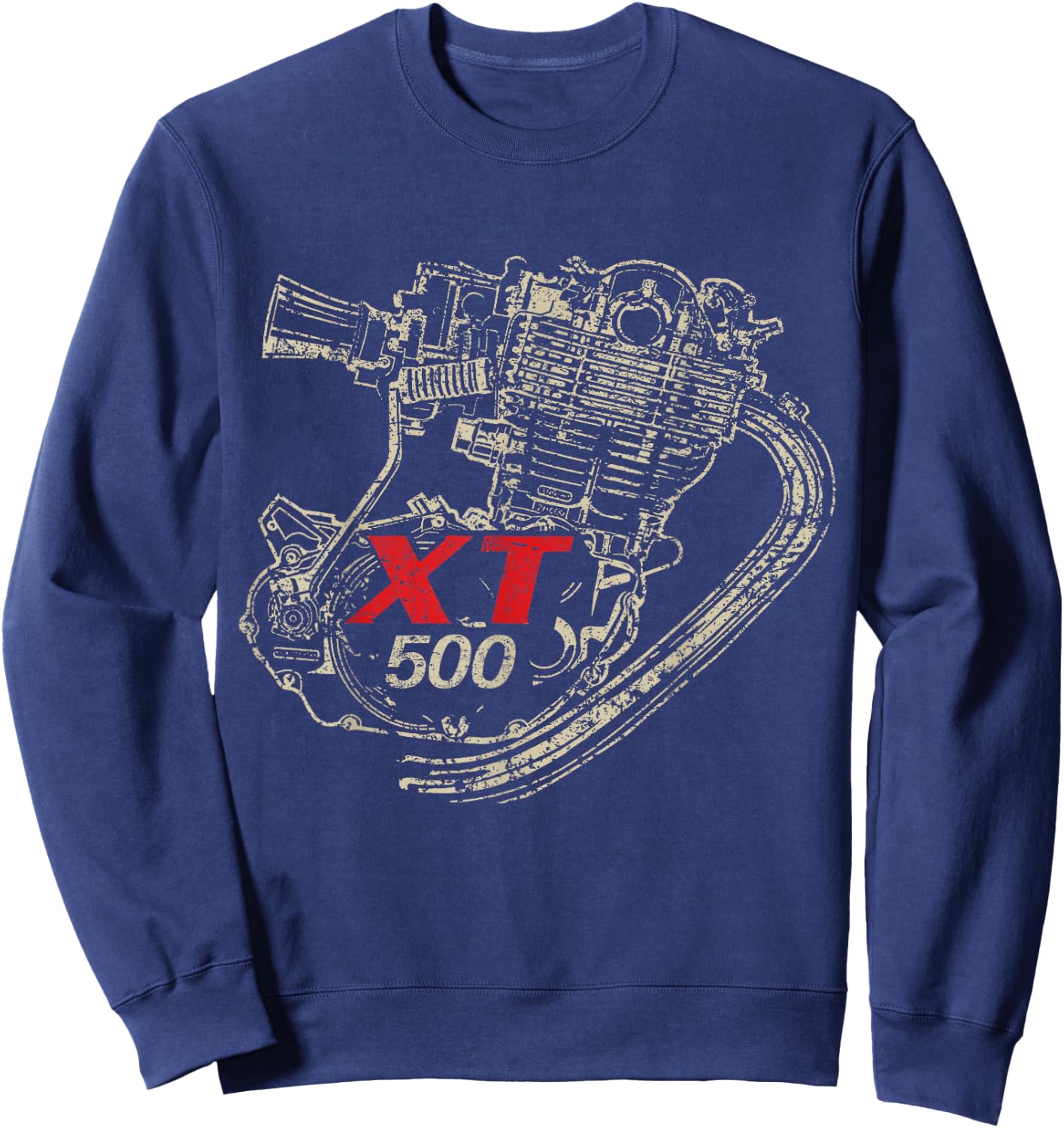 XT 500 engine retro distressed design Sweatshirt - Sweatshirt | Navy