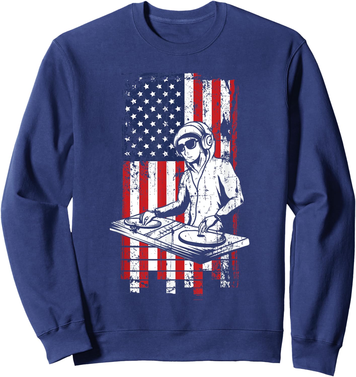 4th of July American Flag DJ Music Lover Turntable Gifts Sweatshirt - Sweatshirt | Navy