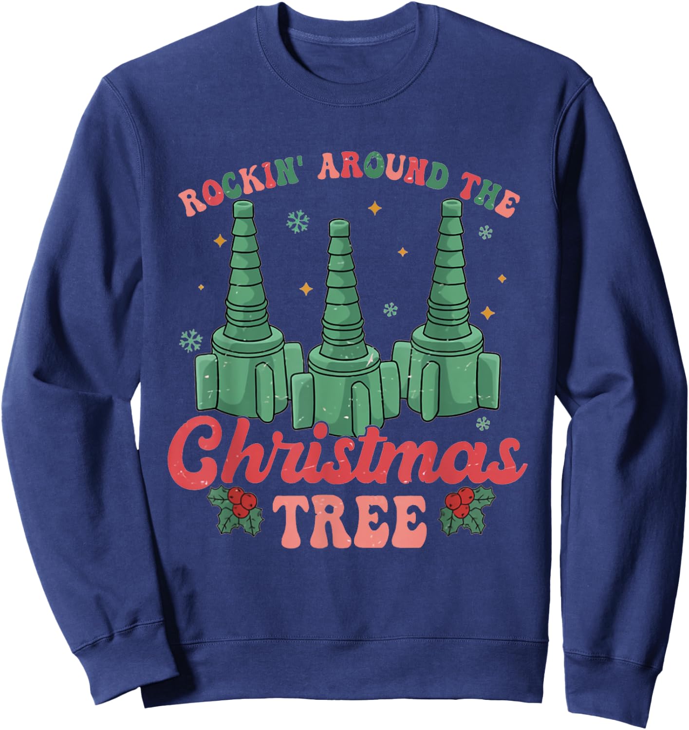 Rockin' Around The Christmas Tree Respiratory Therapist RT Sweatshirt - Sweatshirt | Navy