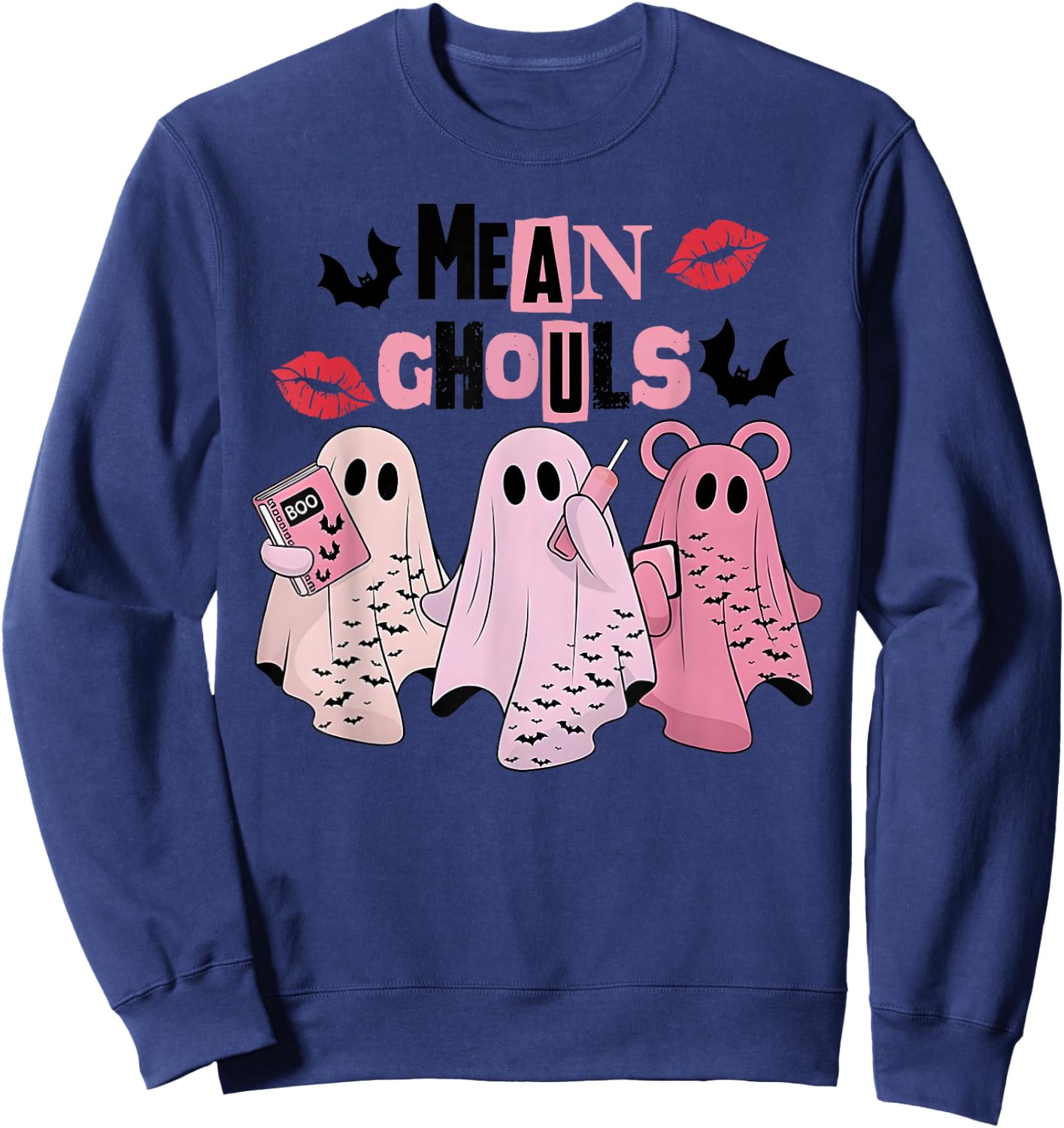 Funny Mean Ghouls On October We Wear Pink Breast Cancer Sweatshirt - Sweatshirt | Navy