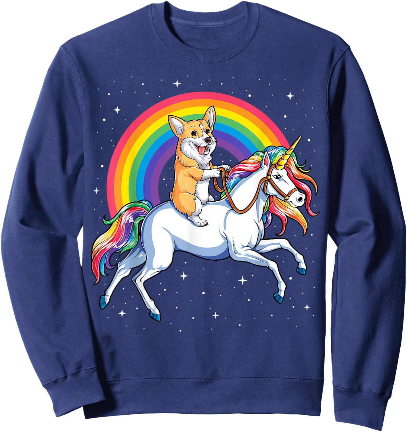 Corgi Unicorn T shirt Girls Space Galaxy Rainbow Corgicorn Sweatshirt - Sweatshirt | Navy