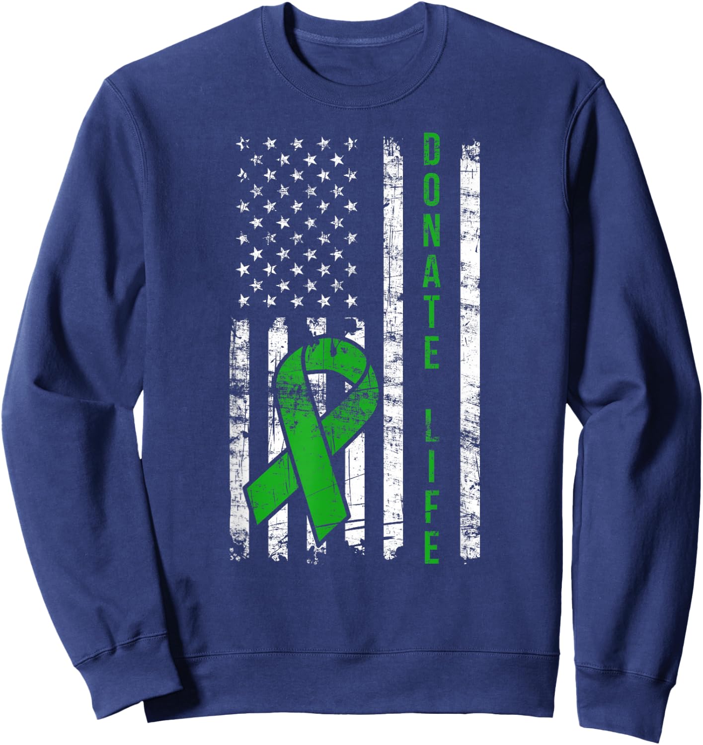 Distressed Donate Life USA Flag Organ Kidney Donor Ribbon Sweatshirt - Sweatshirt | Navy
