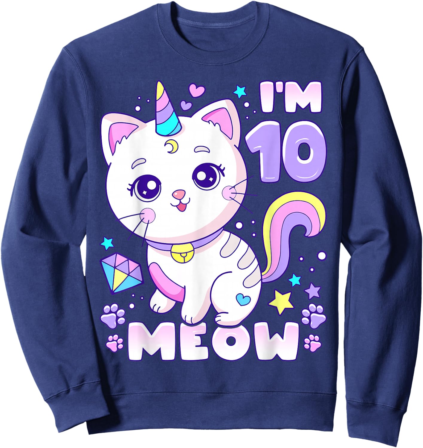 Birthday girl 10 years old, cat, unicorn, 10th birthday Sweatshirt - Sweatshirt | Navy