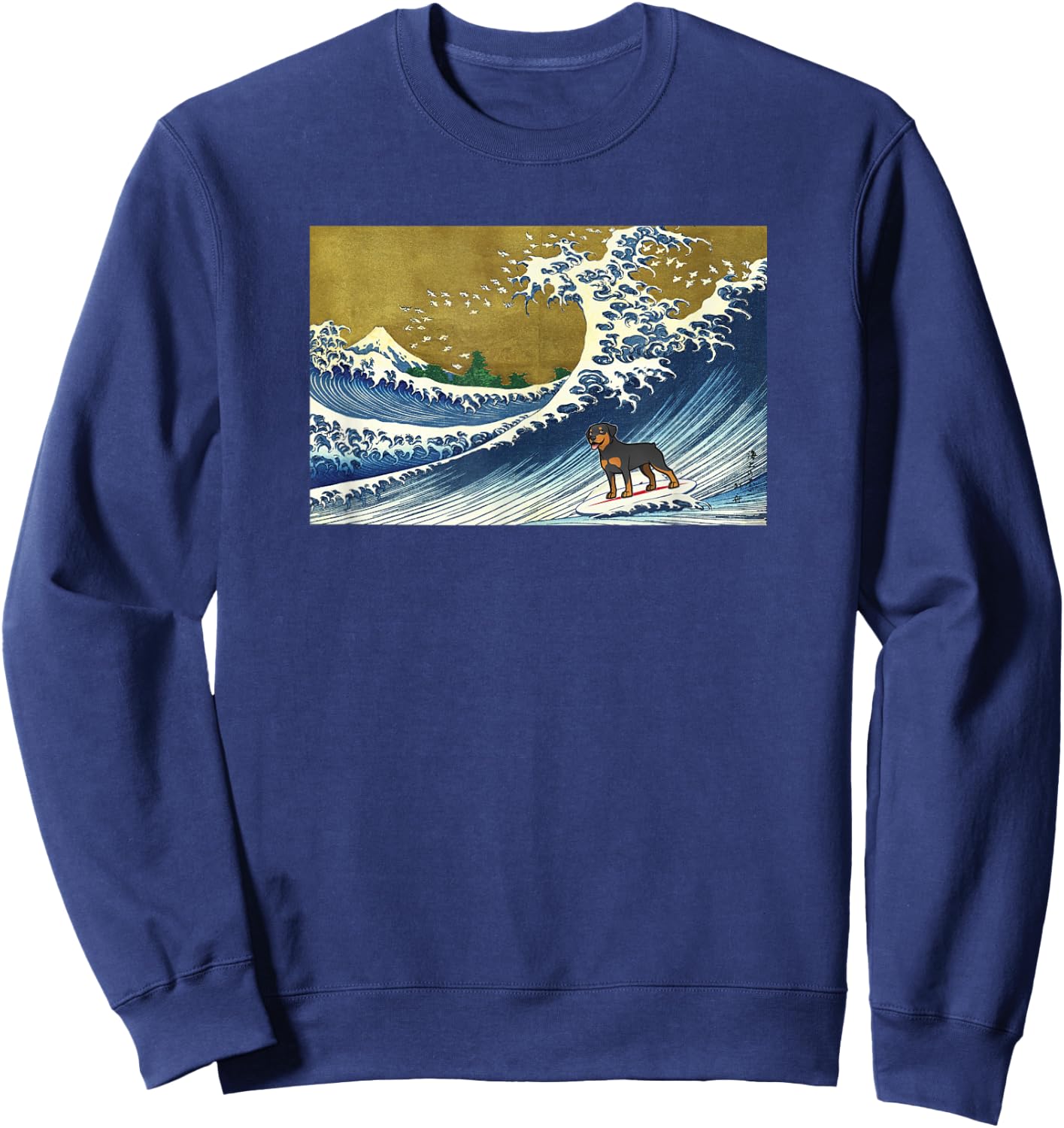 Funny Retro Vintage Surfing A Great Wave Rottweiler Lover Sweatshirt - Sweatshirt | Navy