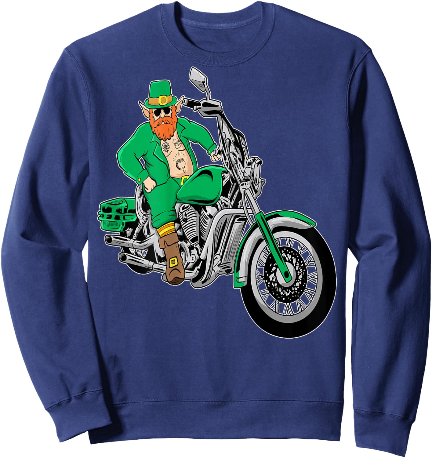 Irish Motorcycle Shirt Biker St Patricks Day Leprechaun Ink Sweatshirt - Sweatshirt | Navy