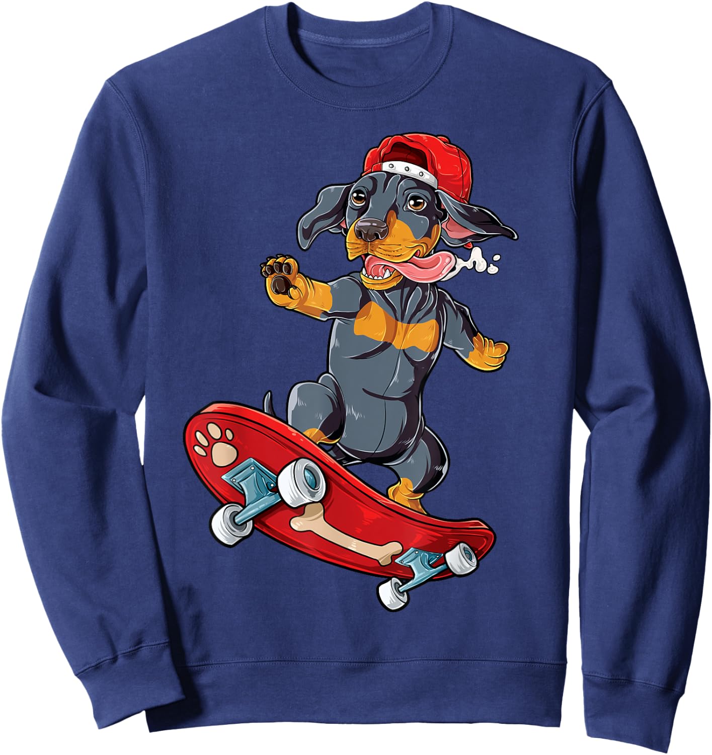 Dachshund Skateboard T shirt Wiener Dog Funny Skateboarding Men Women Kids Sweatshirt - Sweatshirt | Navy