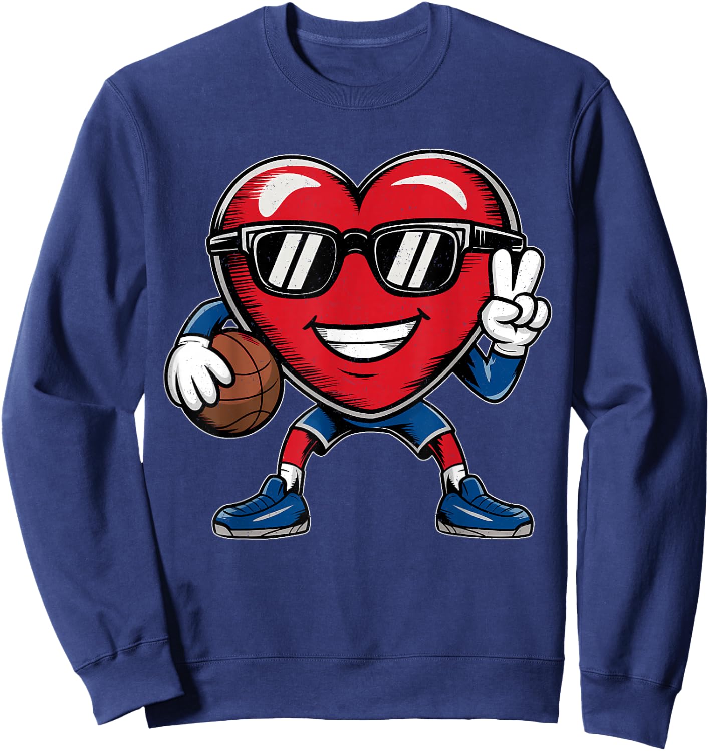 Heart Playing Basketball Valentines Day Basketball Boy Girl Sweatshirt - Sweatshirt | Navy