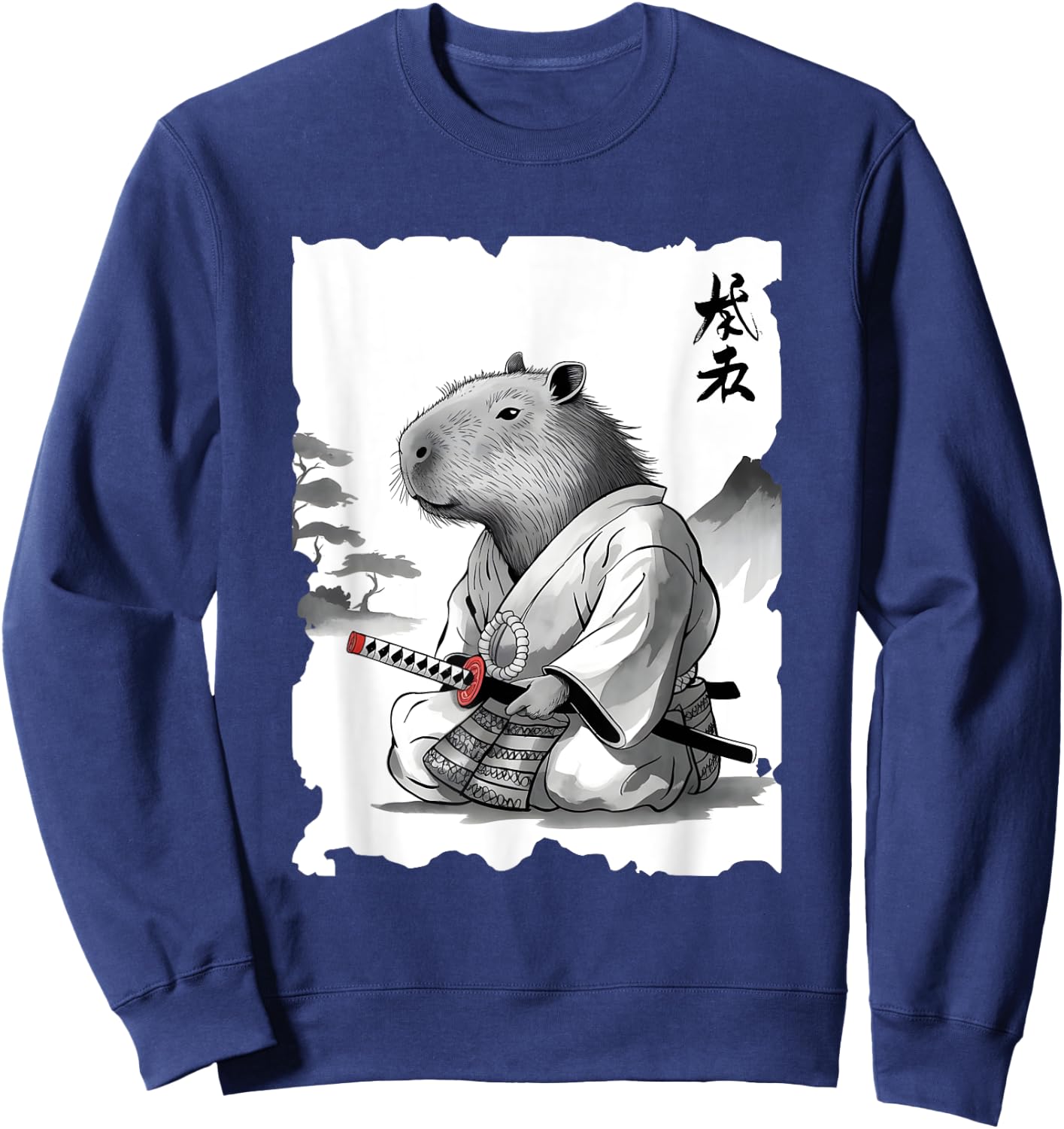 Samurai Capybara Warrior - Vintage Graphic Japanese Art Sweatshirt - Sweatshirt | Navy