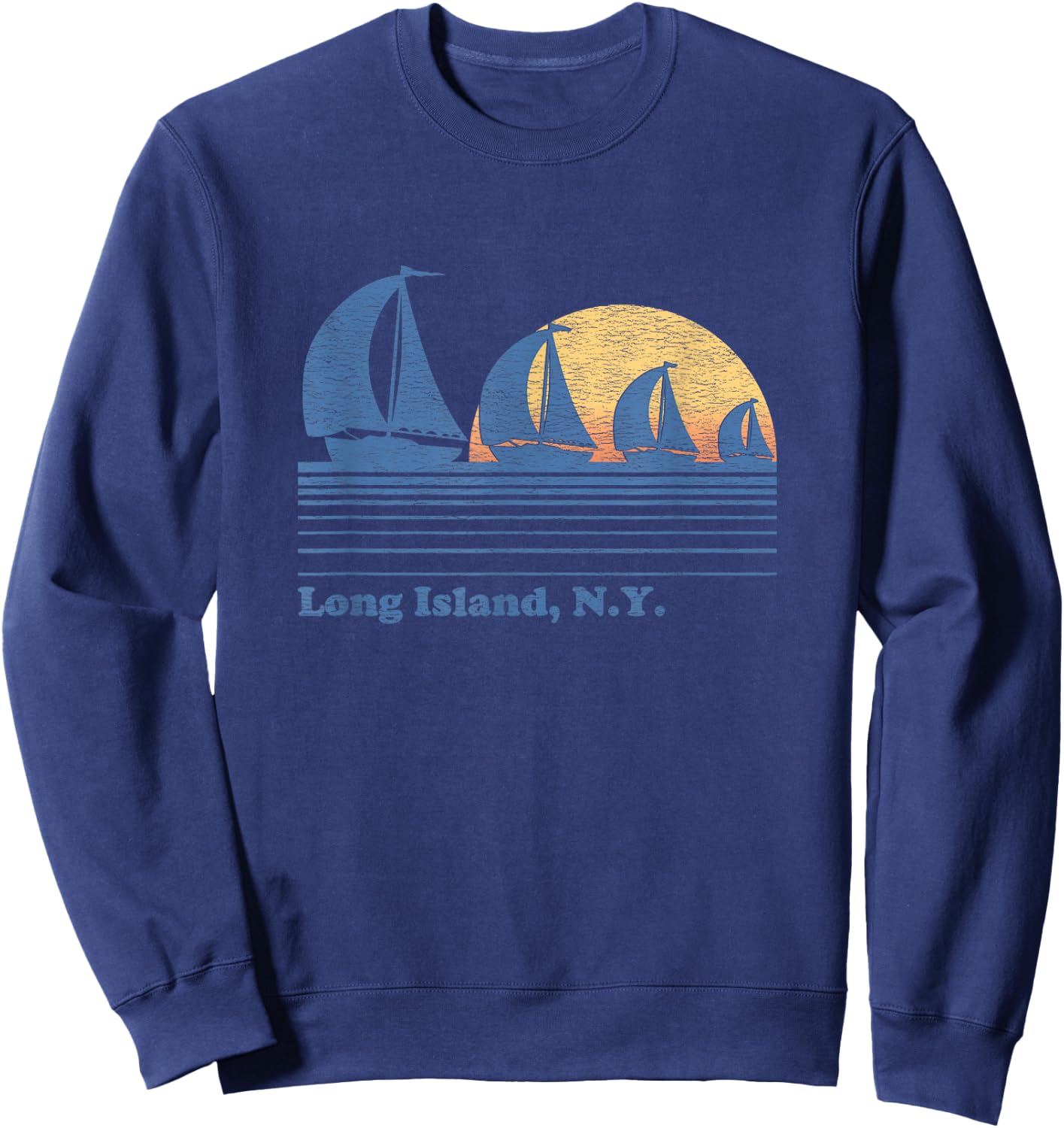 Long Island NY Sailboat Vintage 80s Sunset Sweatshirt - Sweatshirt | Navy