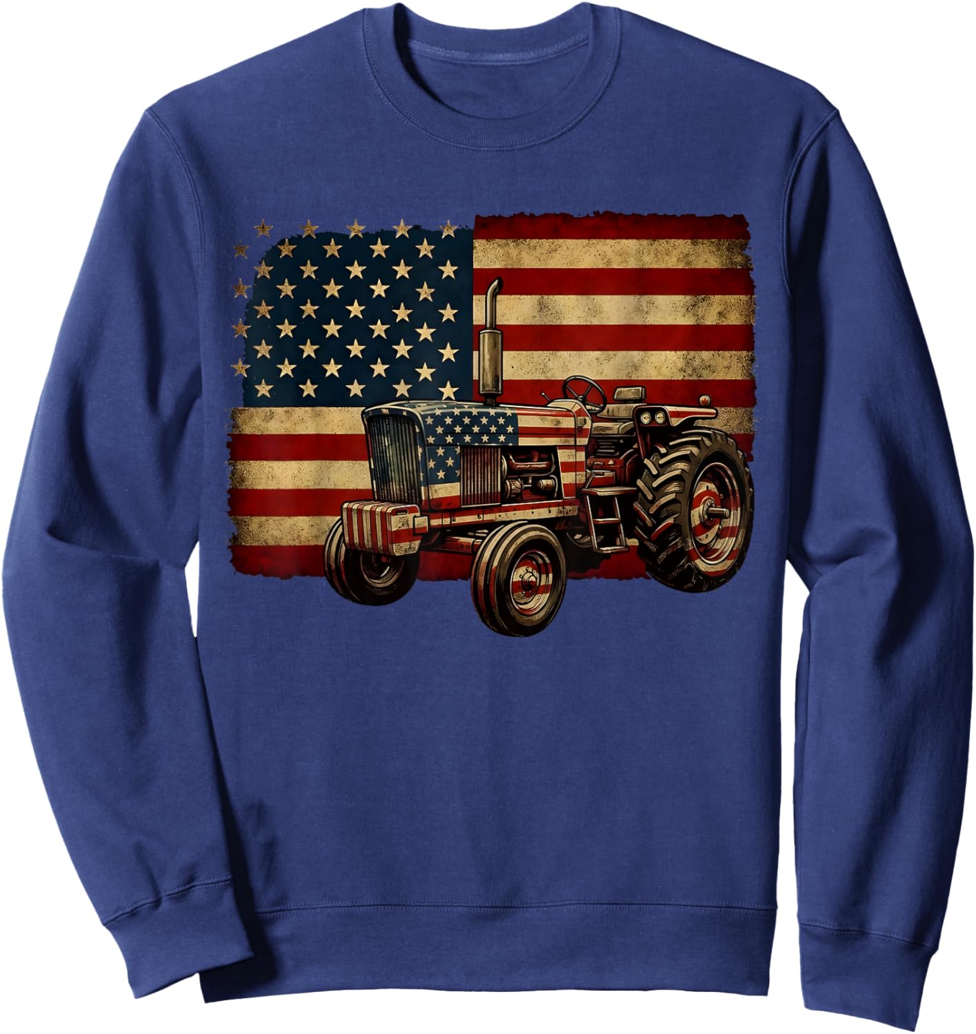 Farm Tractor Patriotic USA American Flag 4th of July Farming Sweatshirt - Sweatshirt | Navy