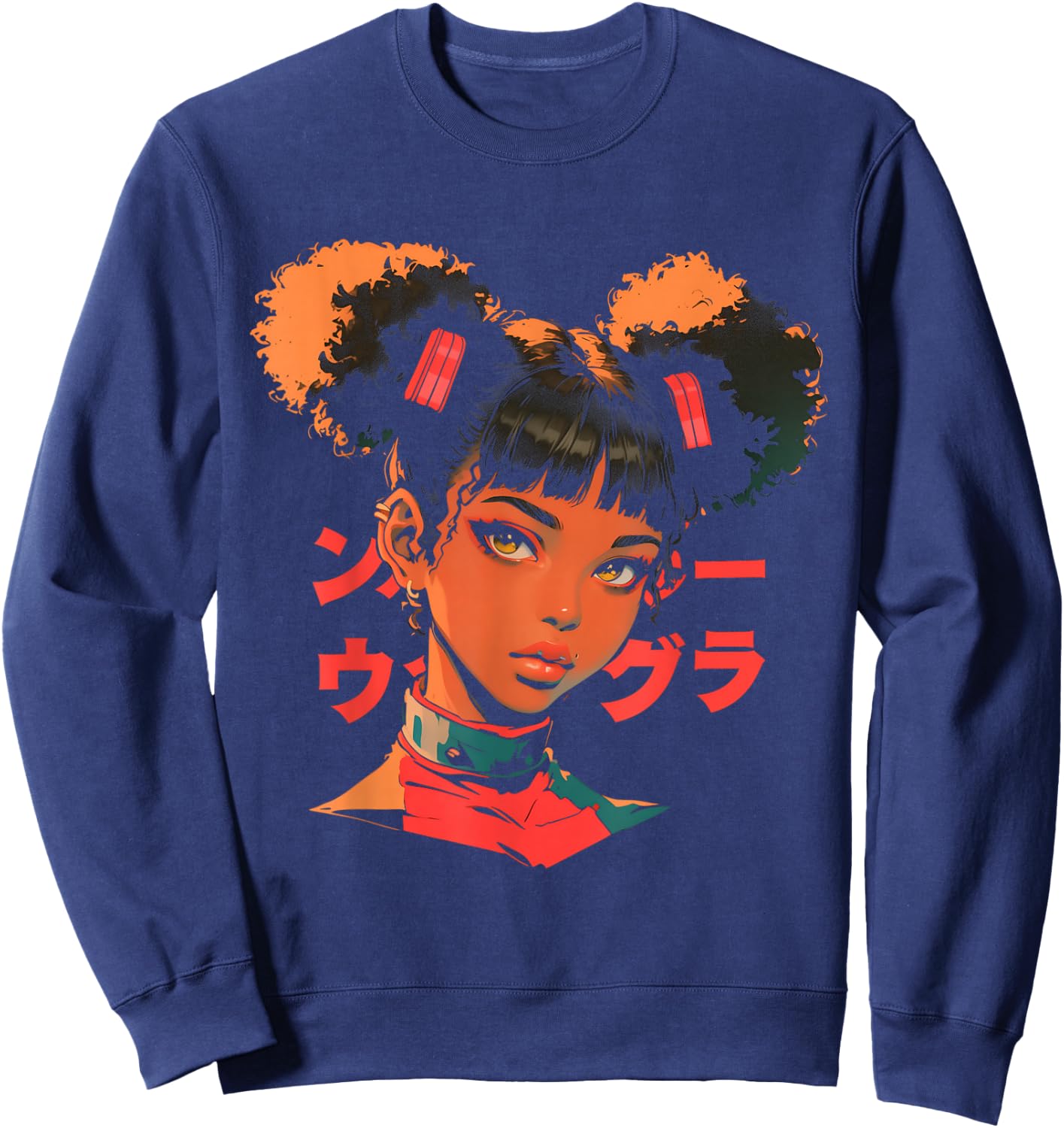 Harajuku Cyberpunk Black Girl Anime Manga Waifu Japanese Sweatshirt - Sweatshirt | Navy